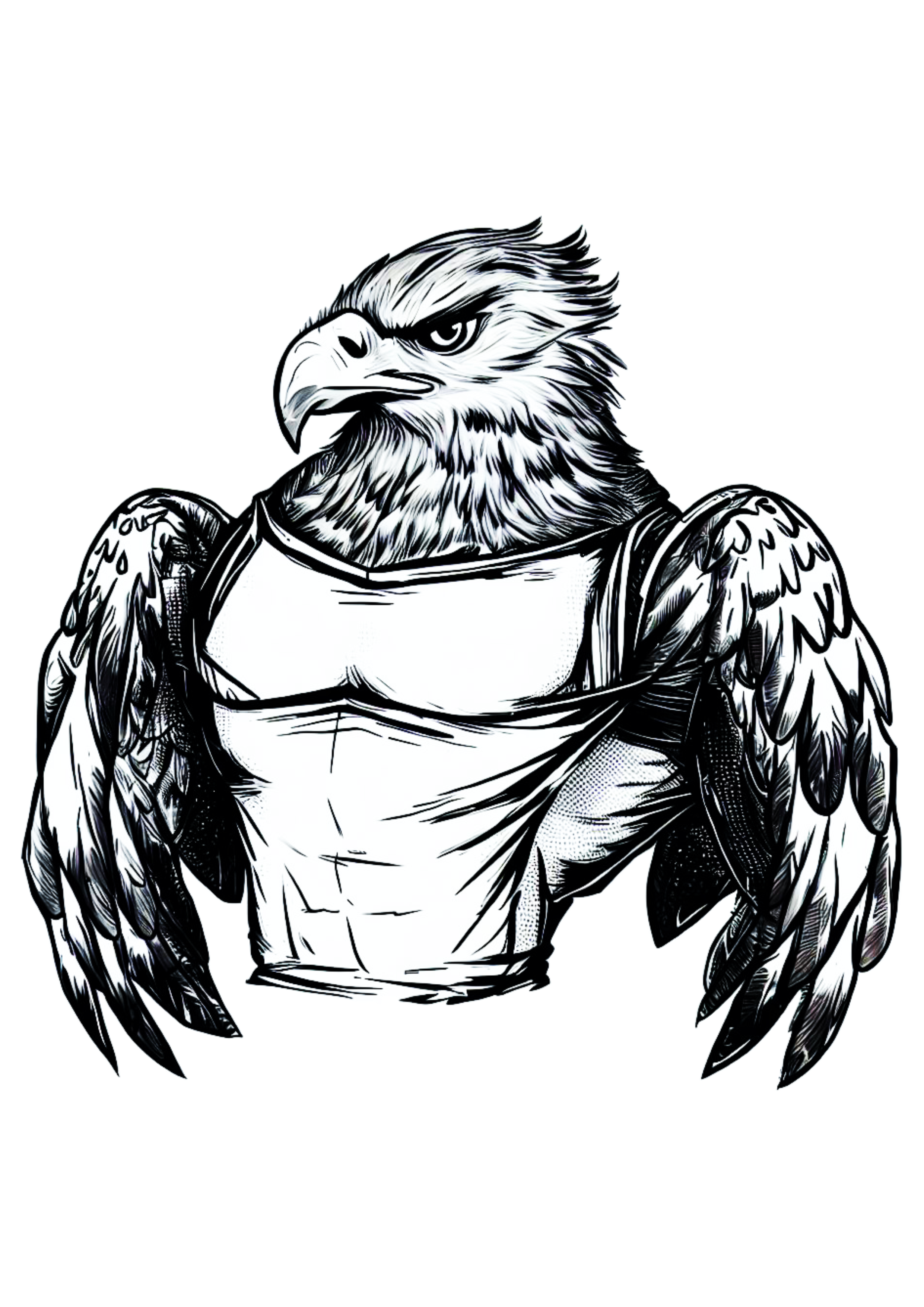 Tatuagem desenho artístico realista pássaro humanoide de regata camiseta fundo transparente png