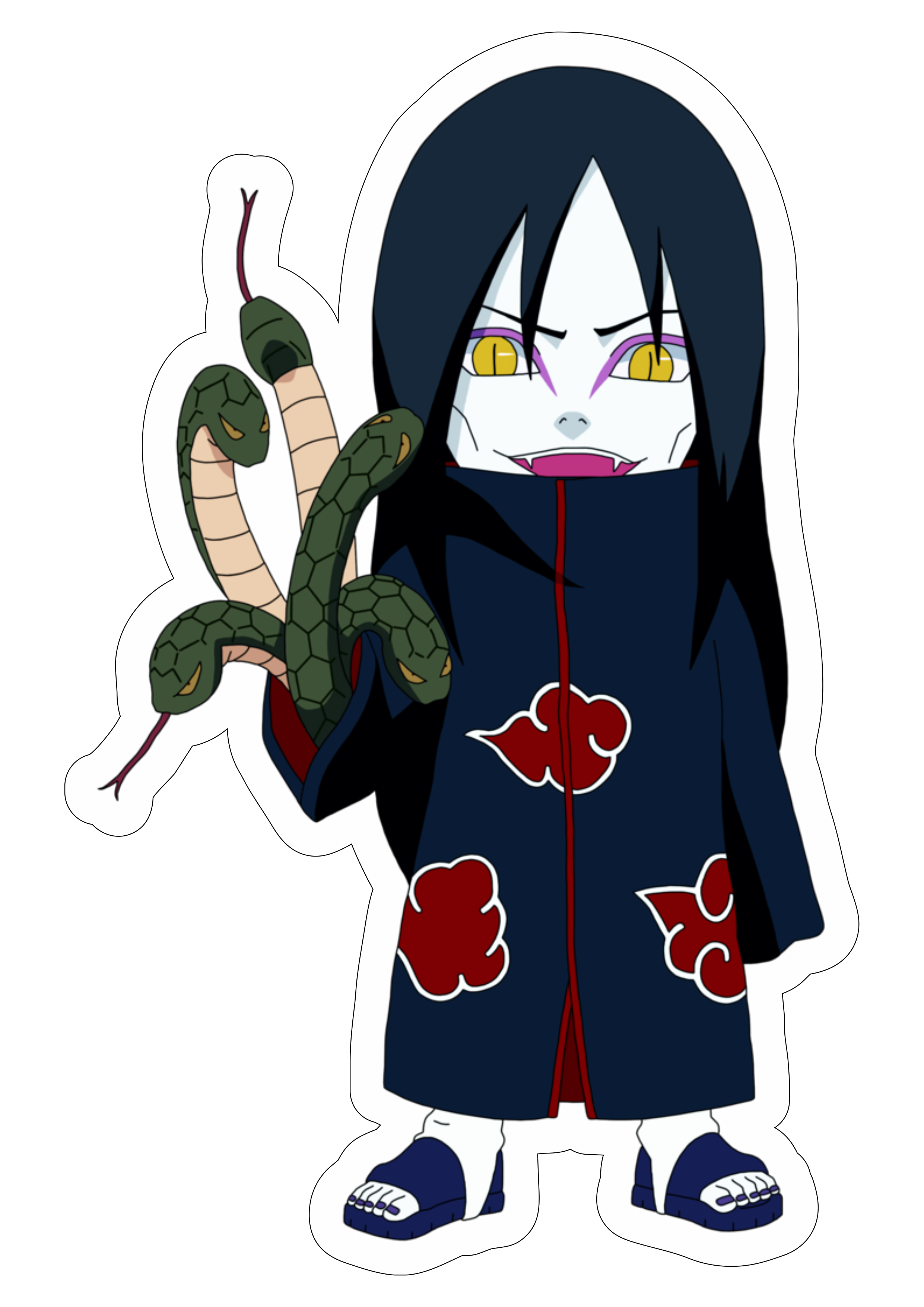 Naruto Shippuden chibi Orochimaru Akatsuki ninja renegado jutsu de cobras desenho simples com contorno png