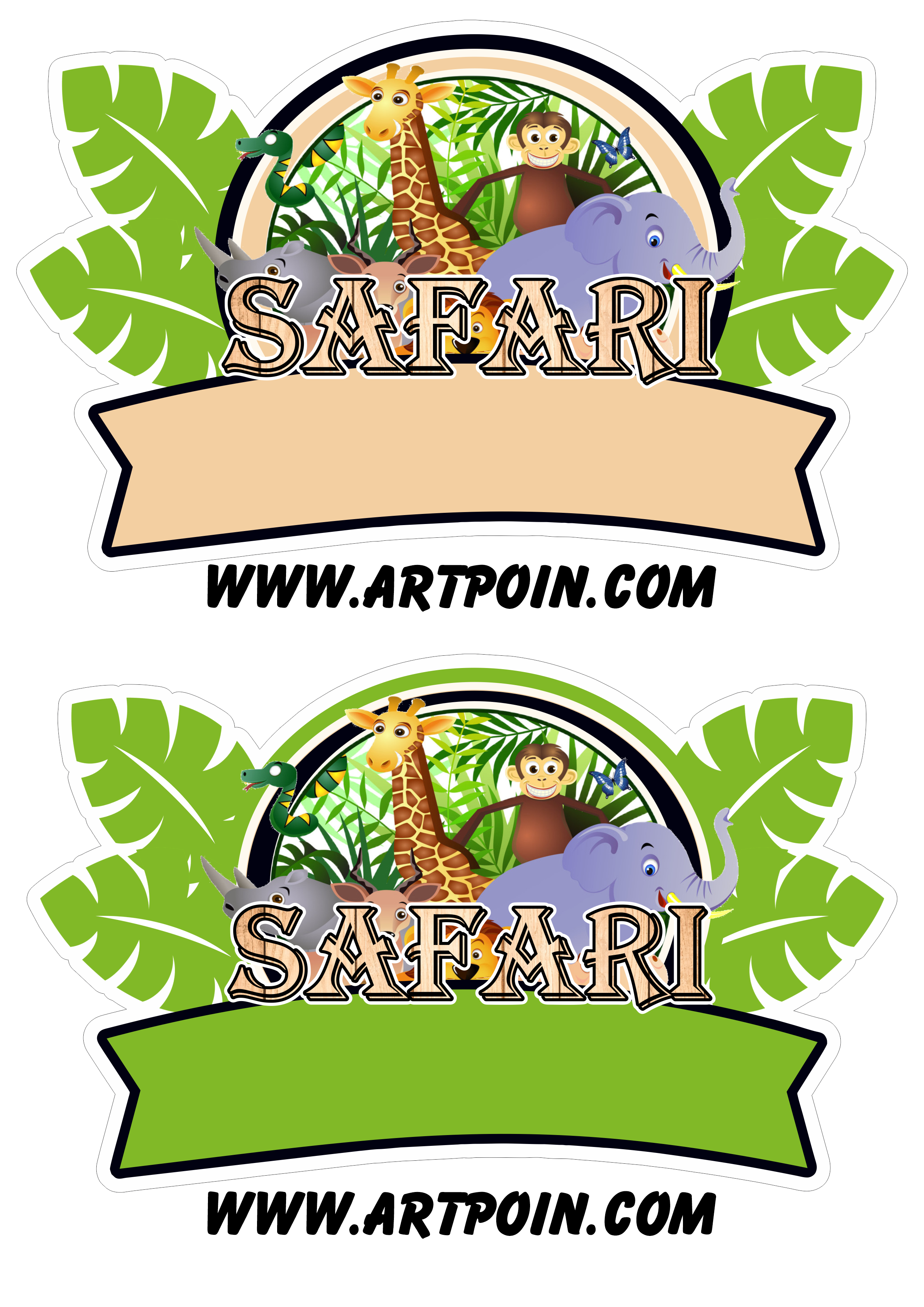 Topo de bolo para imprimir Safari de animais png