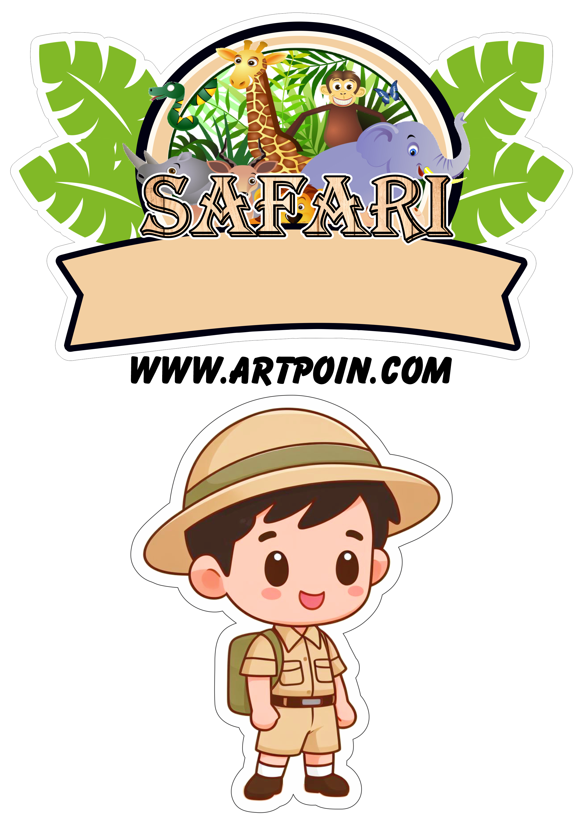 Topo de bolo para imprimir Safari de animais decoração de aniversário png