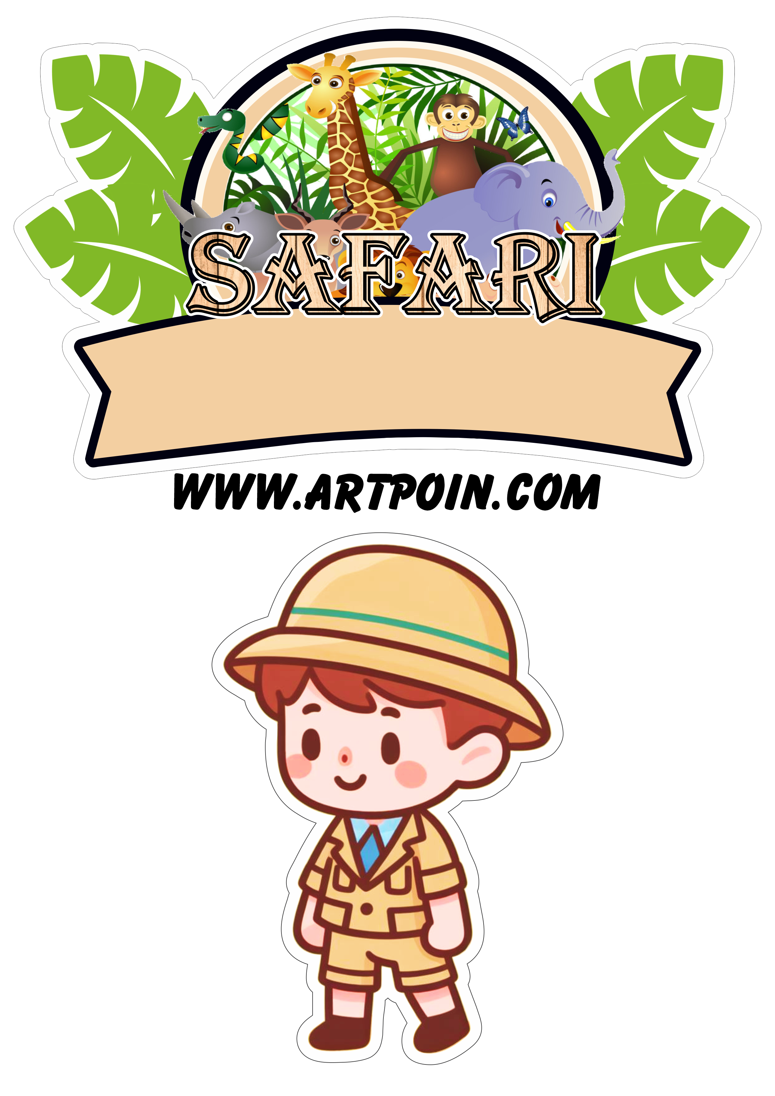 Topo de bolo para imprimir Safari de animais decoração de aniversário infantil festa pronta artigos de papelaria png
