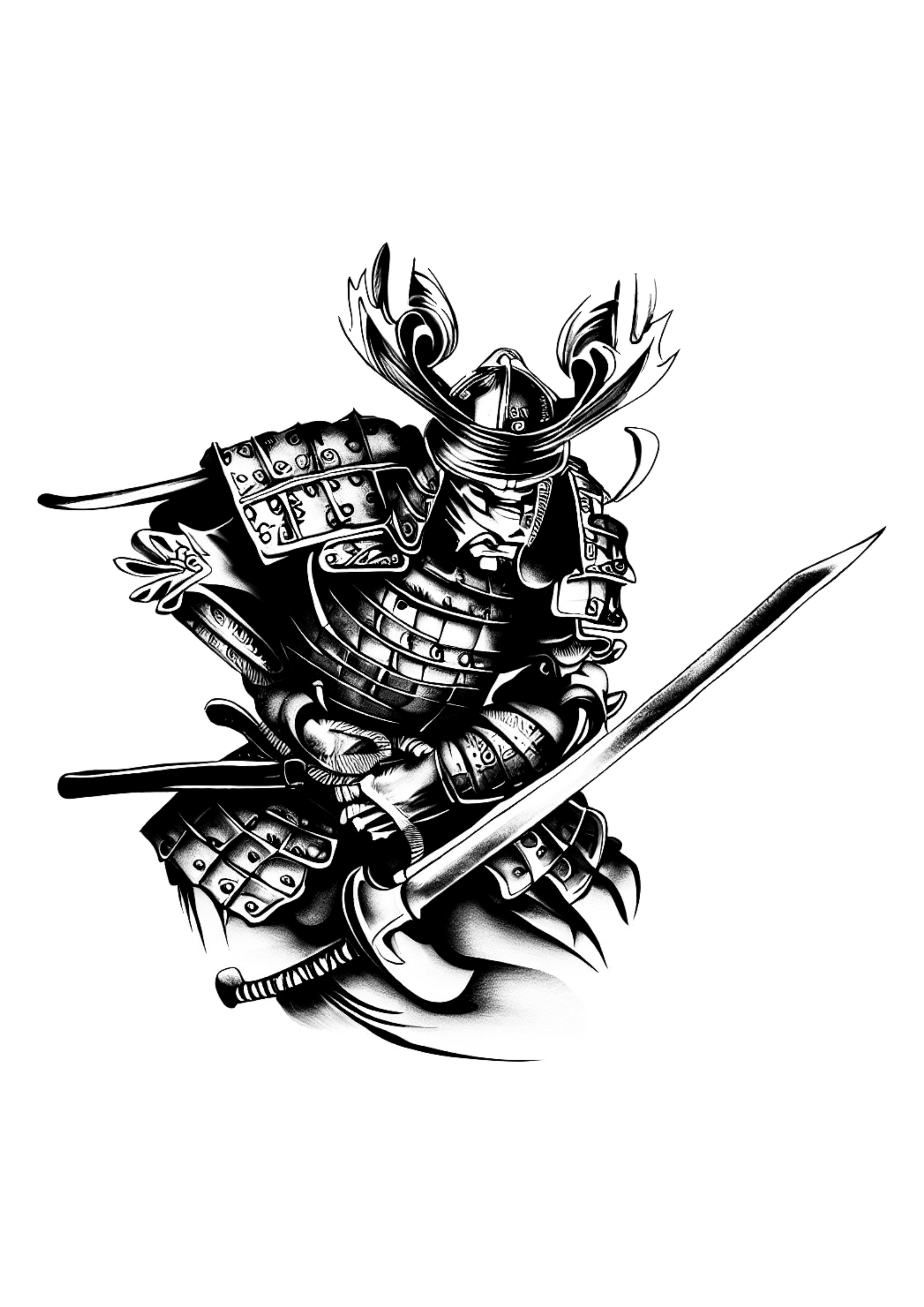 Tatuagem desenho de um samurai com espada e armadura png
