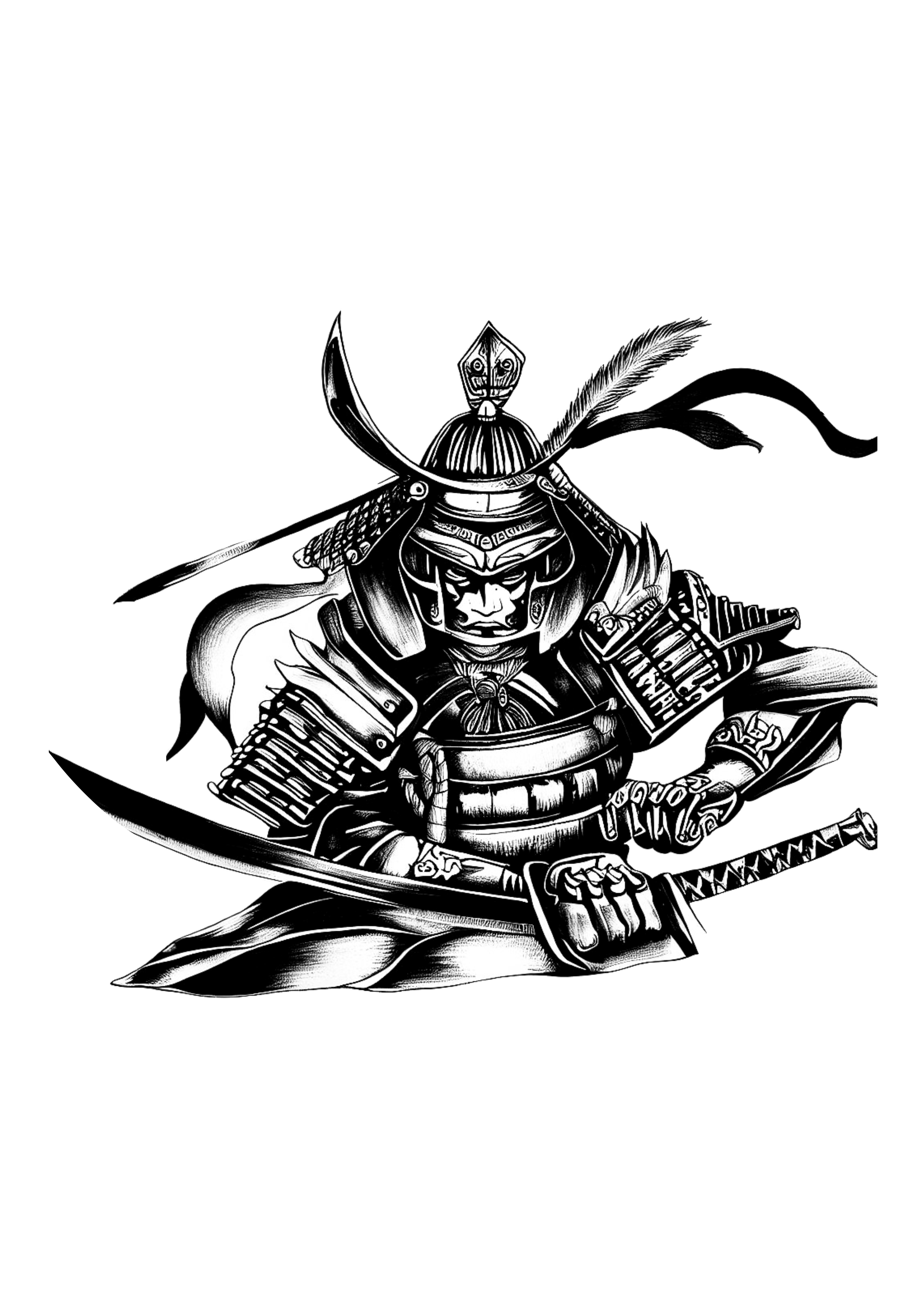 Tatuagem desenho de um samurai com espada e armadura fundo transparente png
