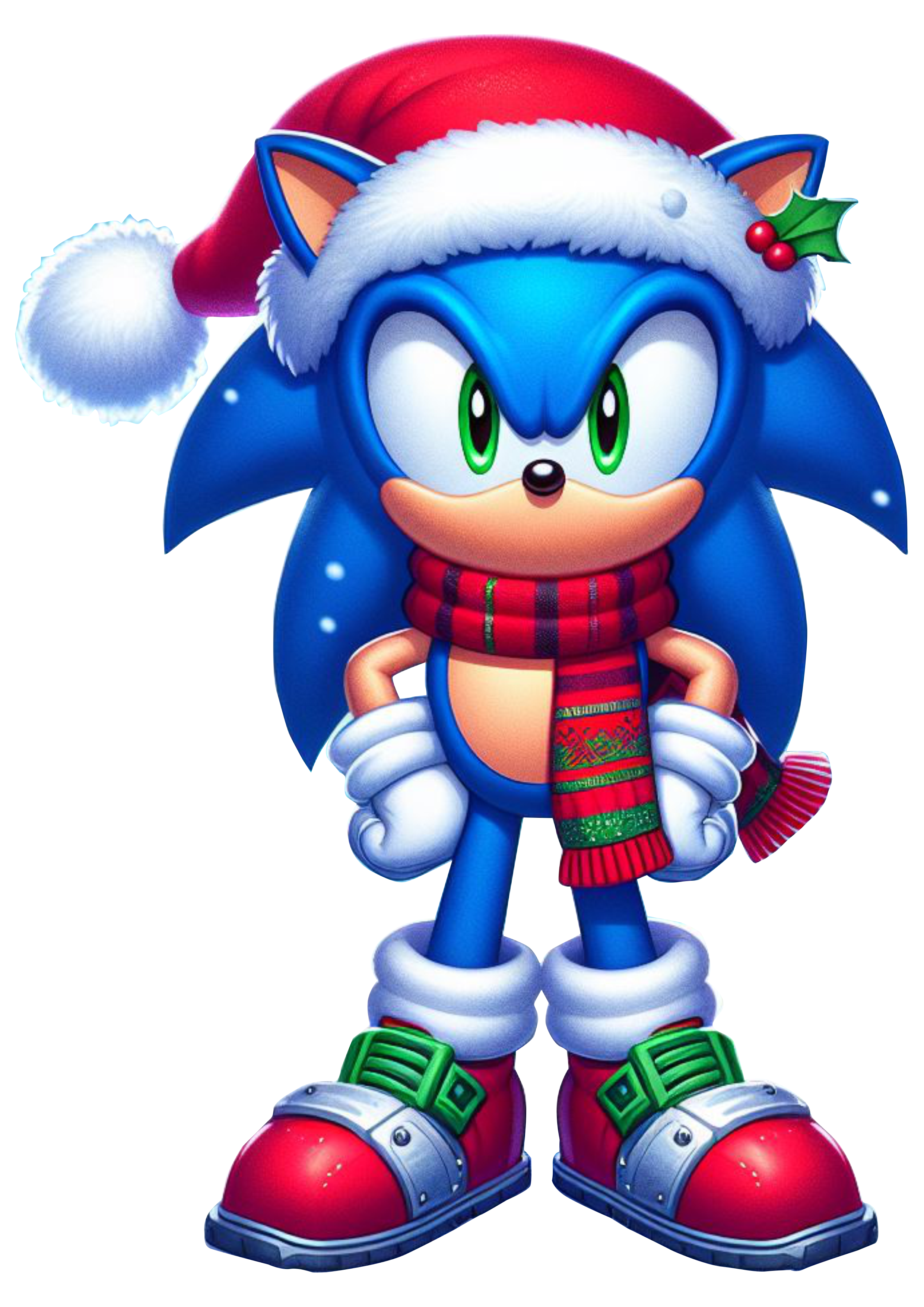 Imagens de natal Sonic the hedgehog com gorro do Papai Noel png