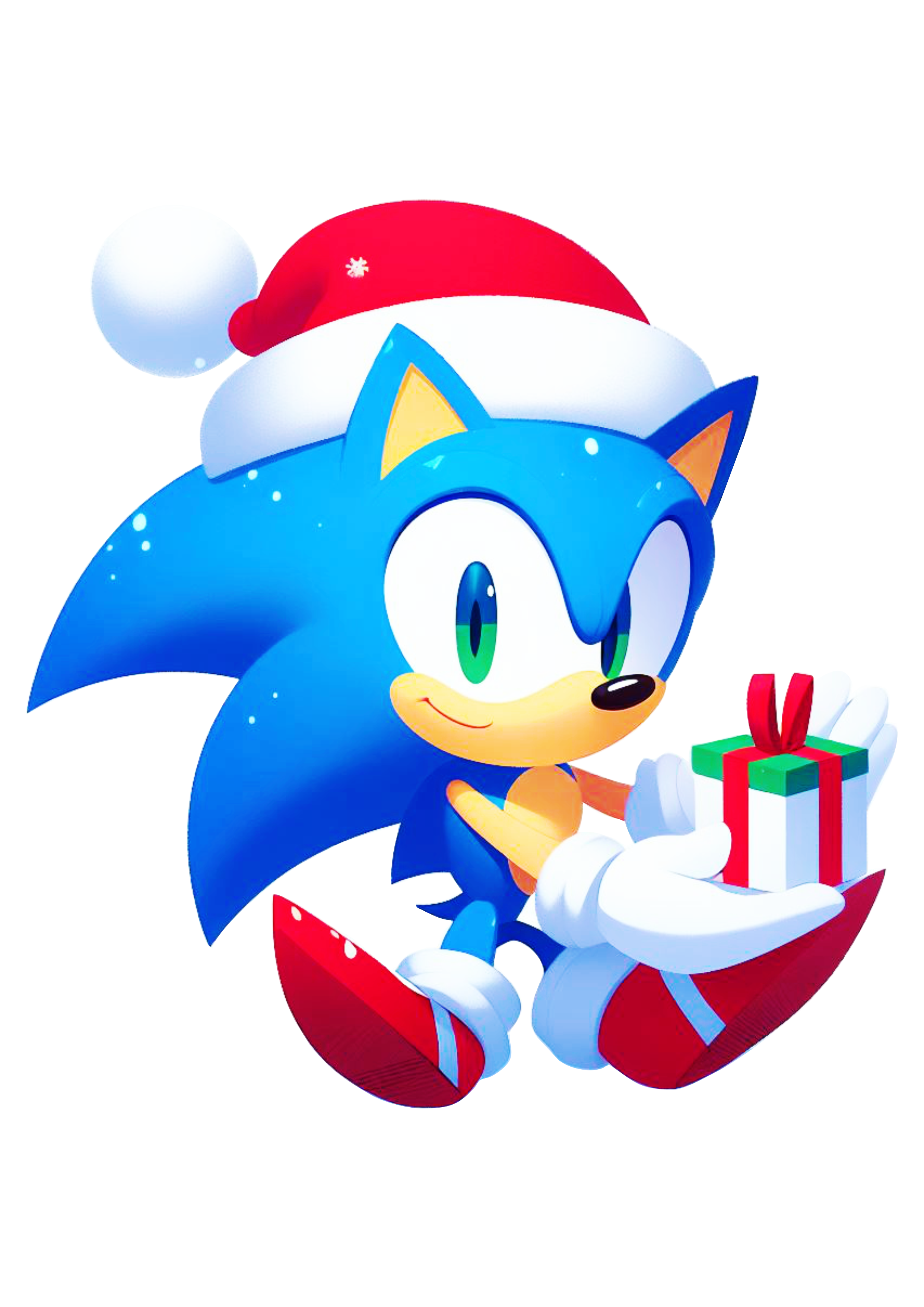 Imagens de natal Sonic the hedgehog com gorro do Papai Noel e presente png