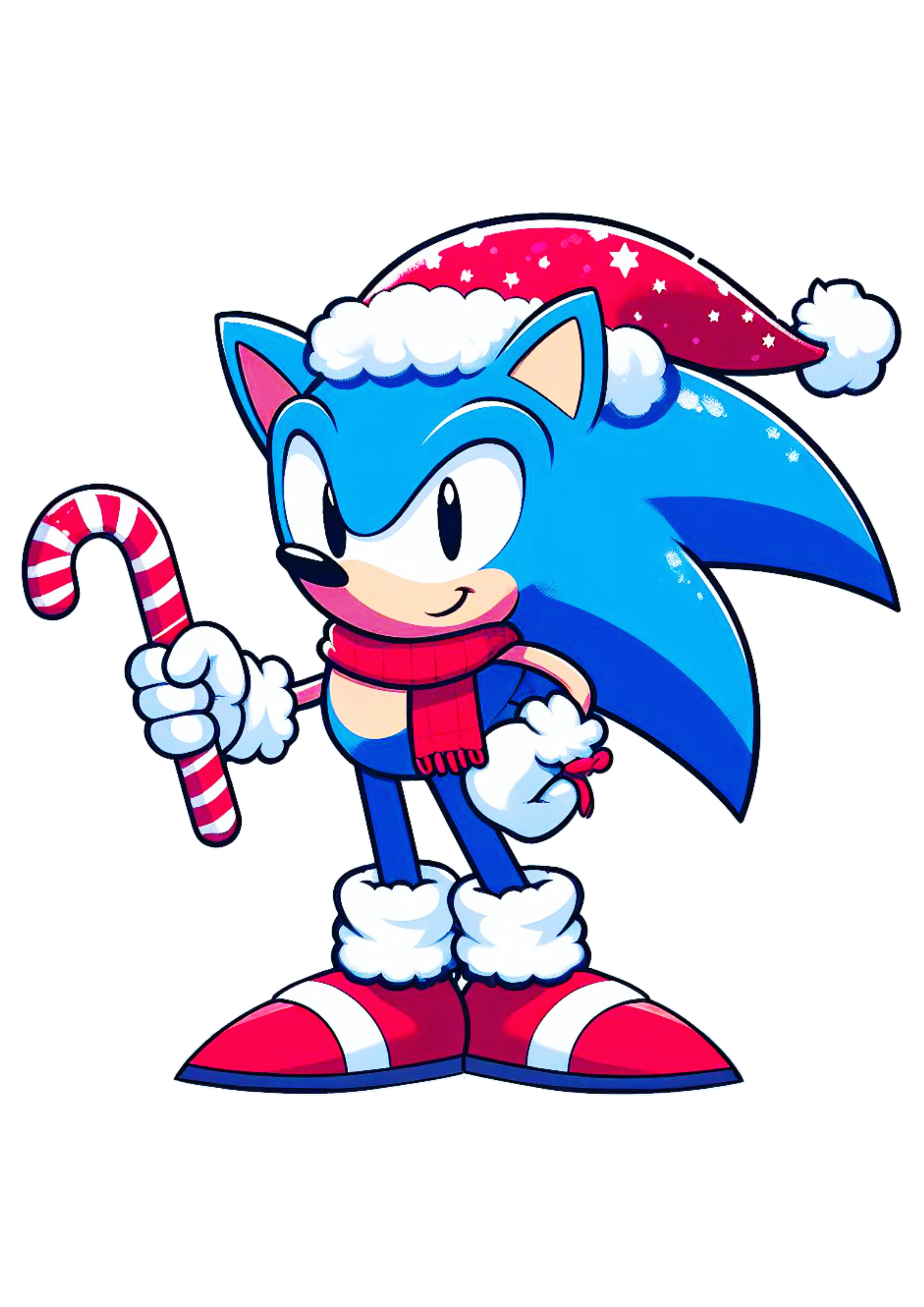 Imagens de natal Sonic the hedgehog com gorro do Papai Noel e cachecol png