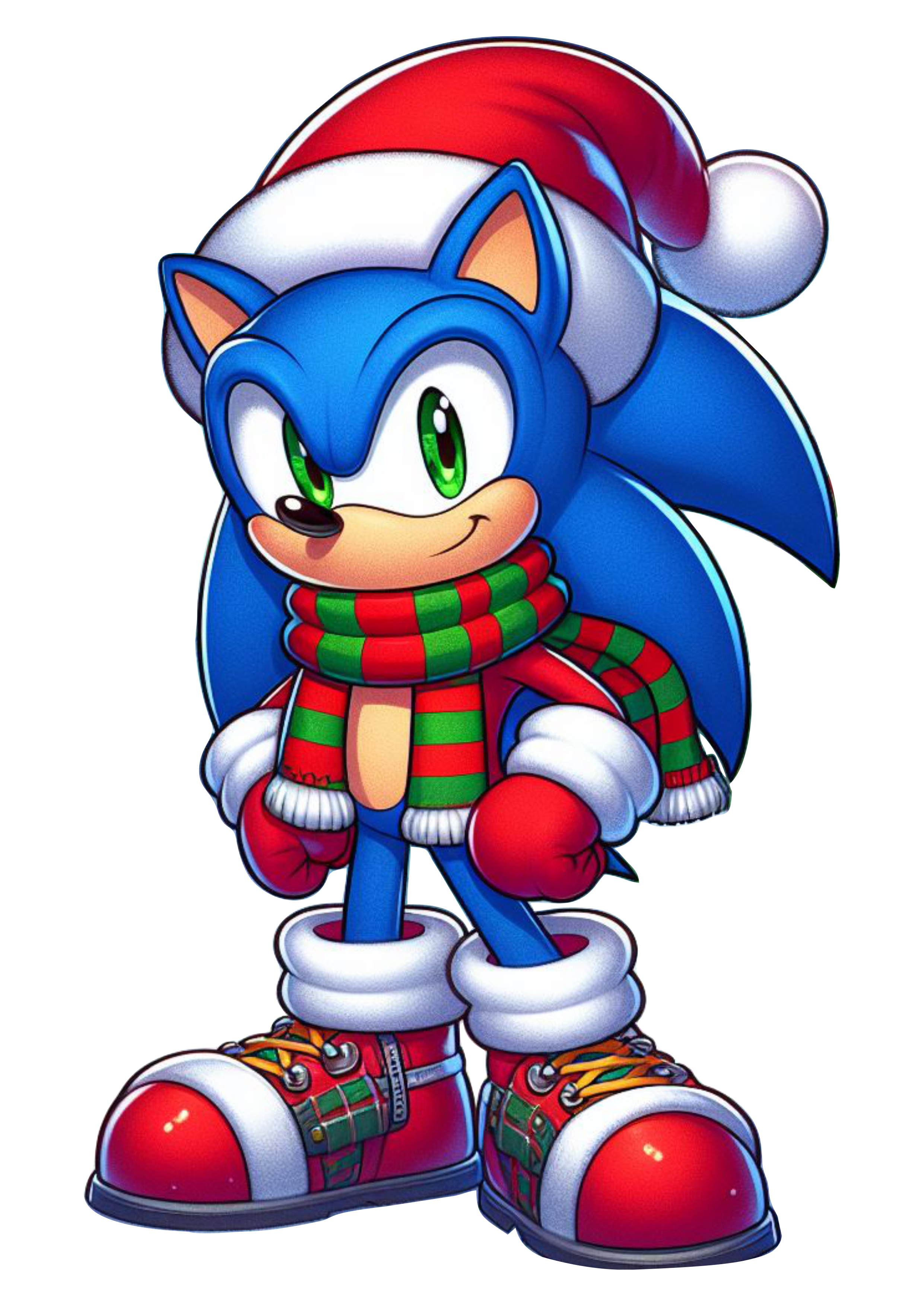 Imagens de natal Sonic the hedgehog com gorro do Papai Noel com cachecol desenho infantil png