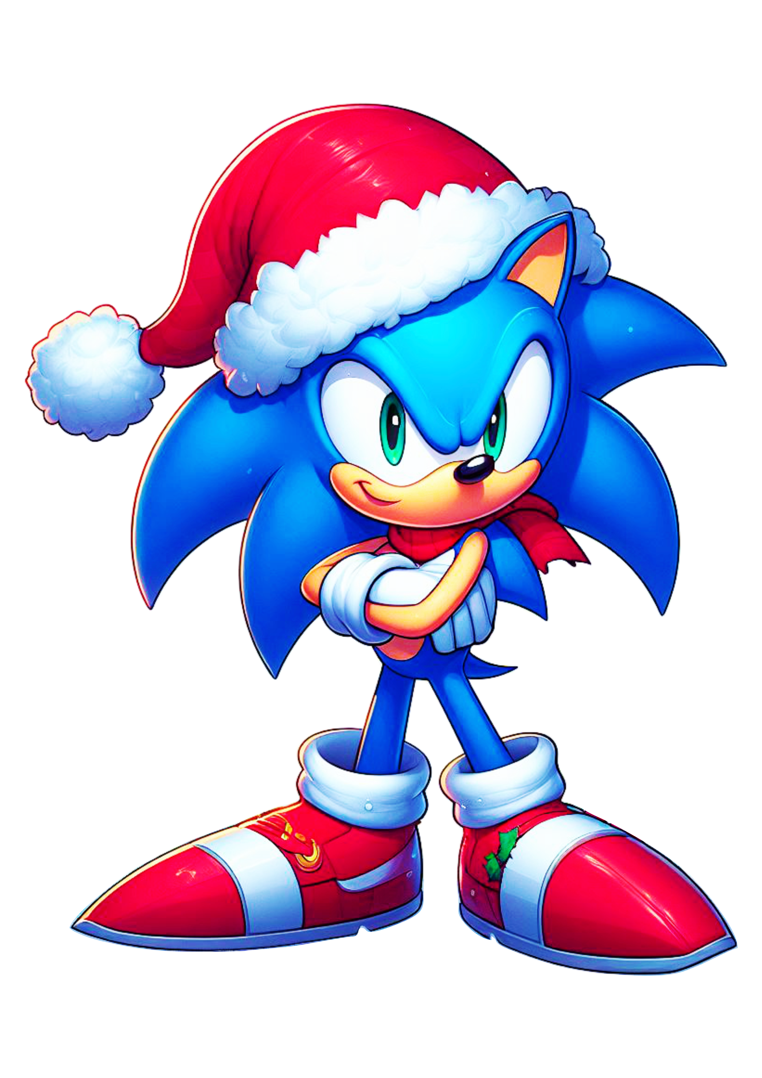 Imagens de natal Sonic the hedgehog com gorro do Papai Noel com cachecol desenho infantil ilustração png