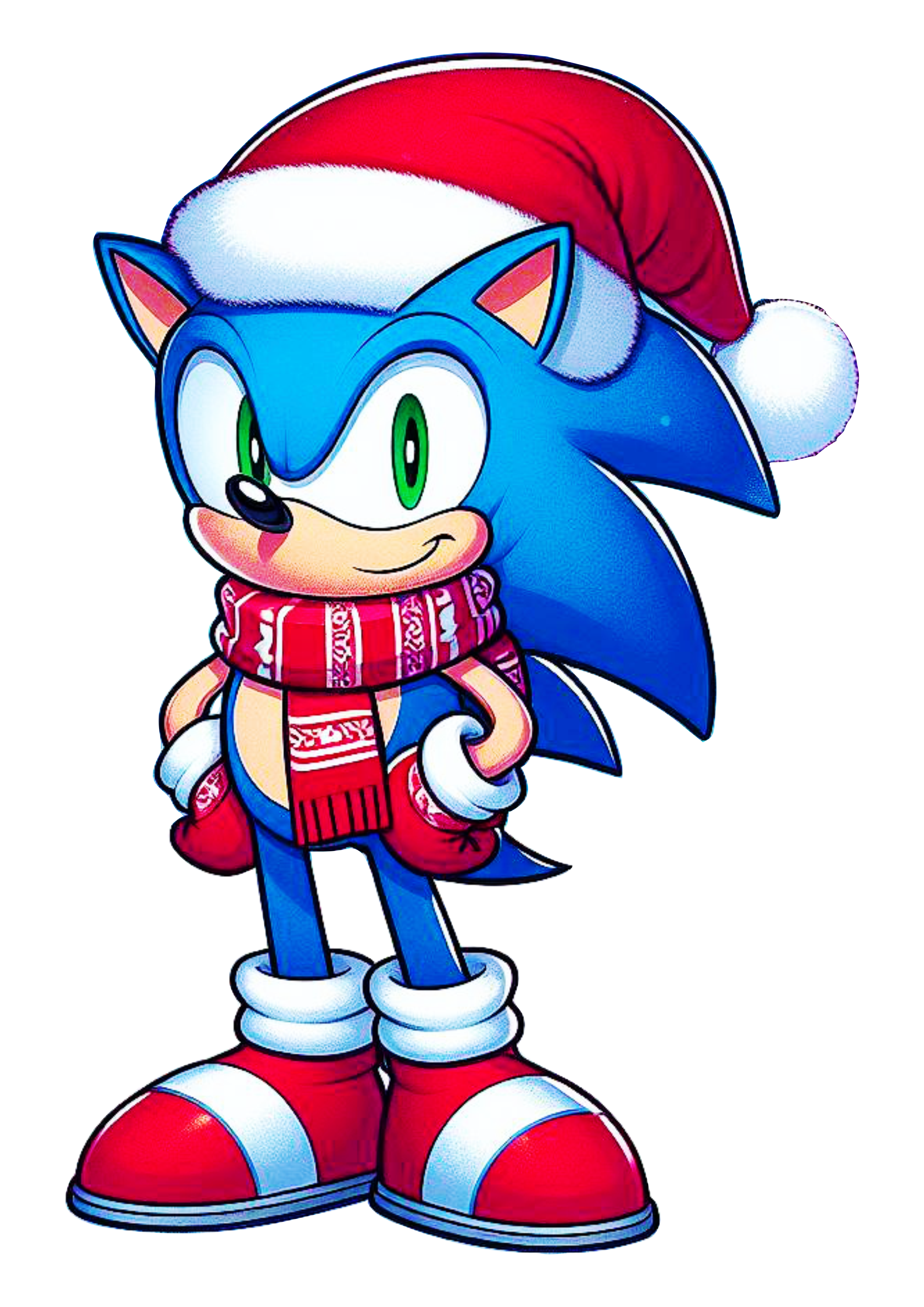 Imagens de natal Sonic the hedgehog com gorro do Papai Noel com cachecol desenho infantil ilustração assistir online png