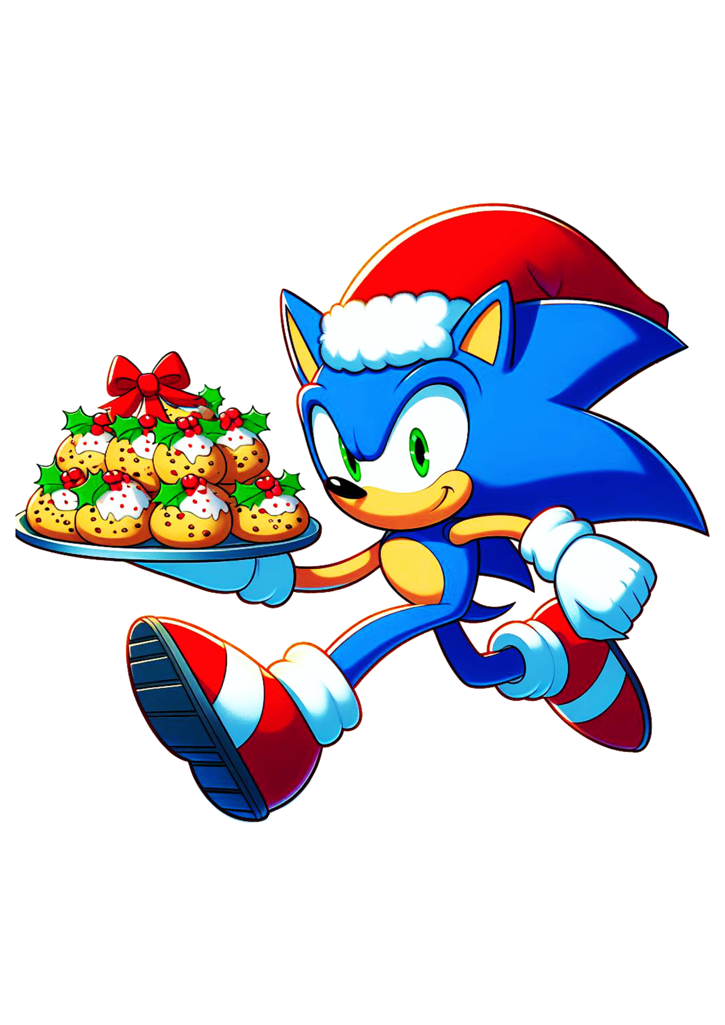 Imagens de natal Sonic the hedgehog com bandeja de biscoitos gorro do Papai Noel desenho infantil png