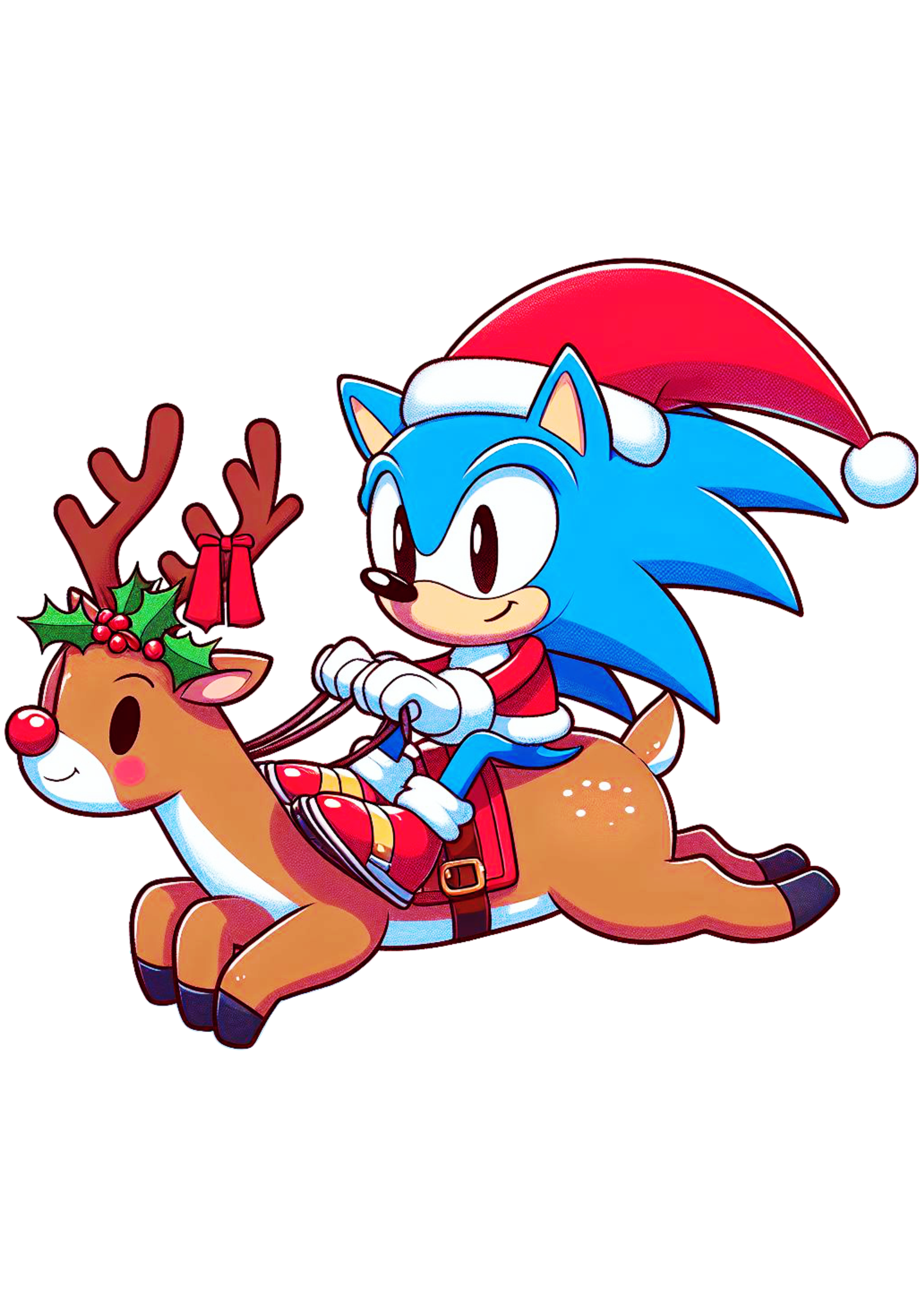 Imagens de natal Sonic the hedgehog com gorro do Papai Noel montado em uma rena png