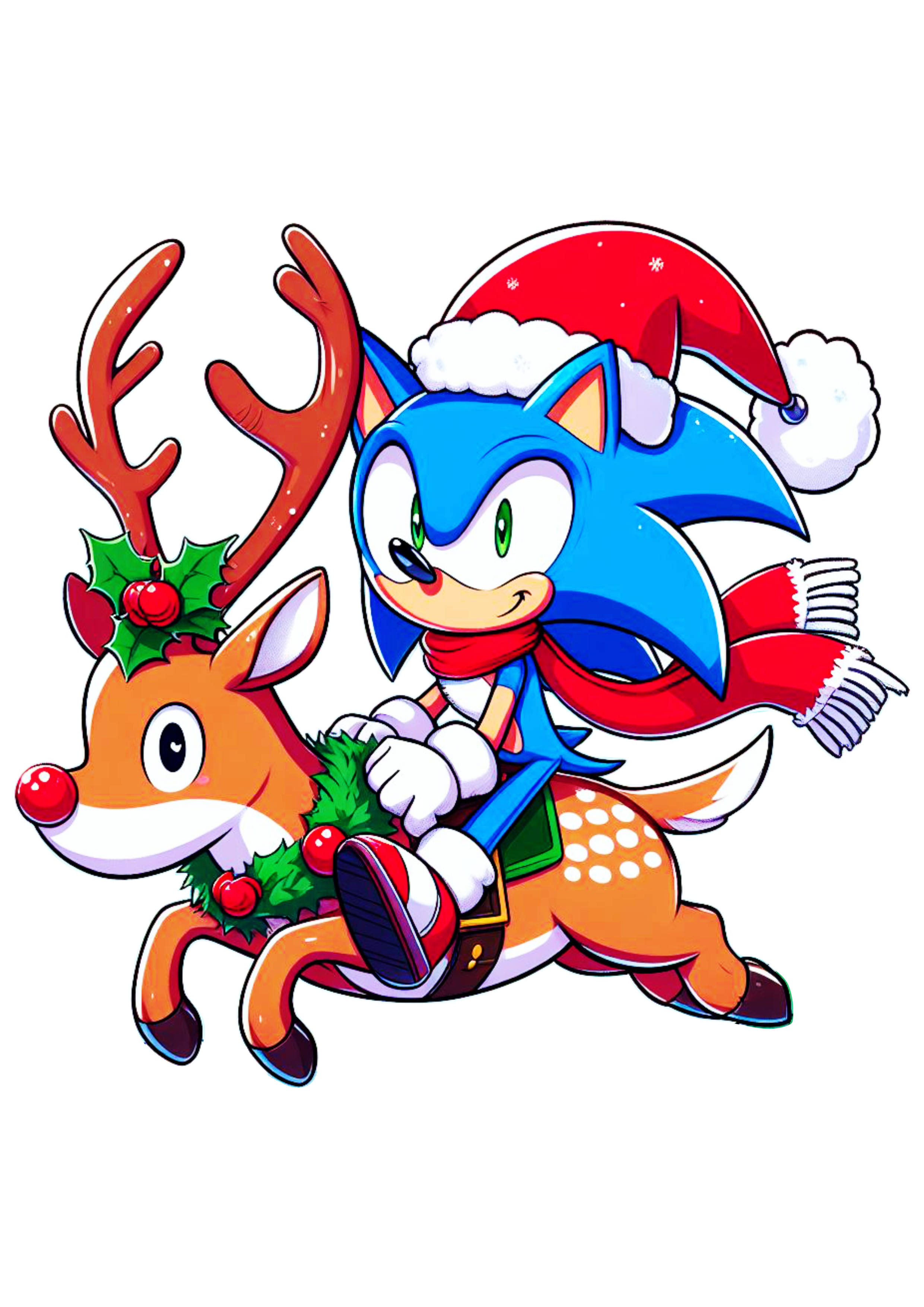 Imagens de natal Sonic the hedgehog e tails com gorro do Papai Noel montado em uma rena ilustração png