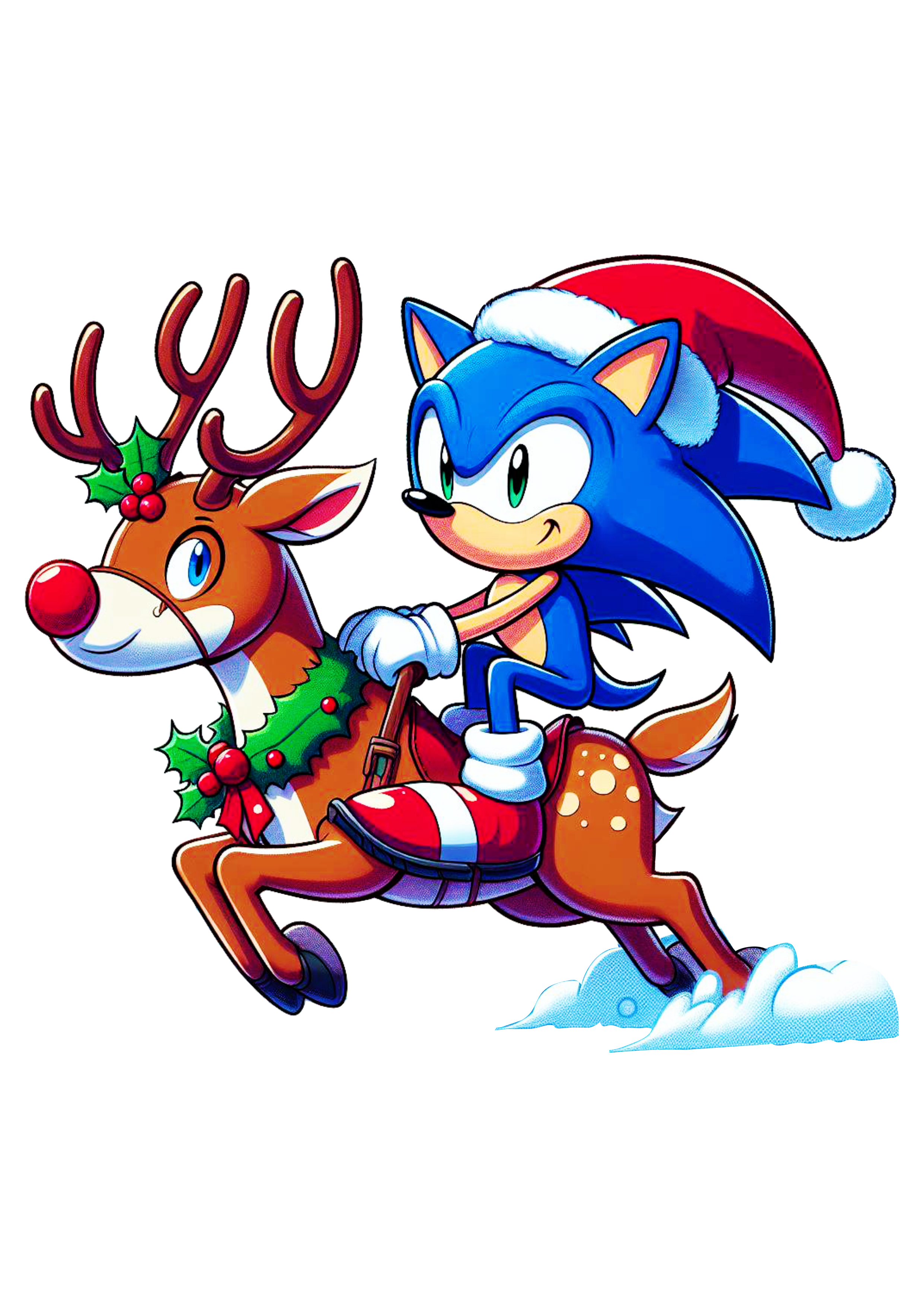 Imagens de natal Sonic the hedgehog e tails com gorro do Papai Noel montado em uma rena ilustração games png