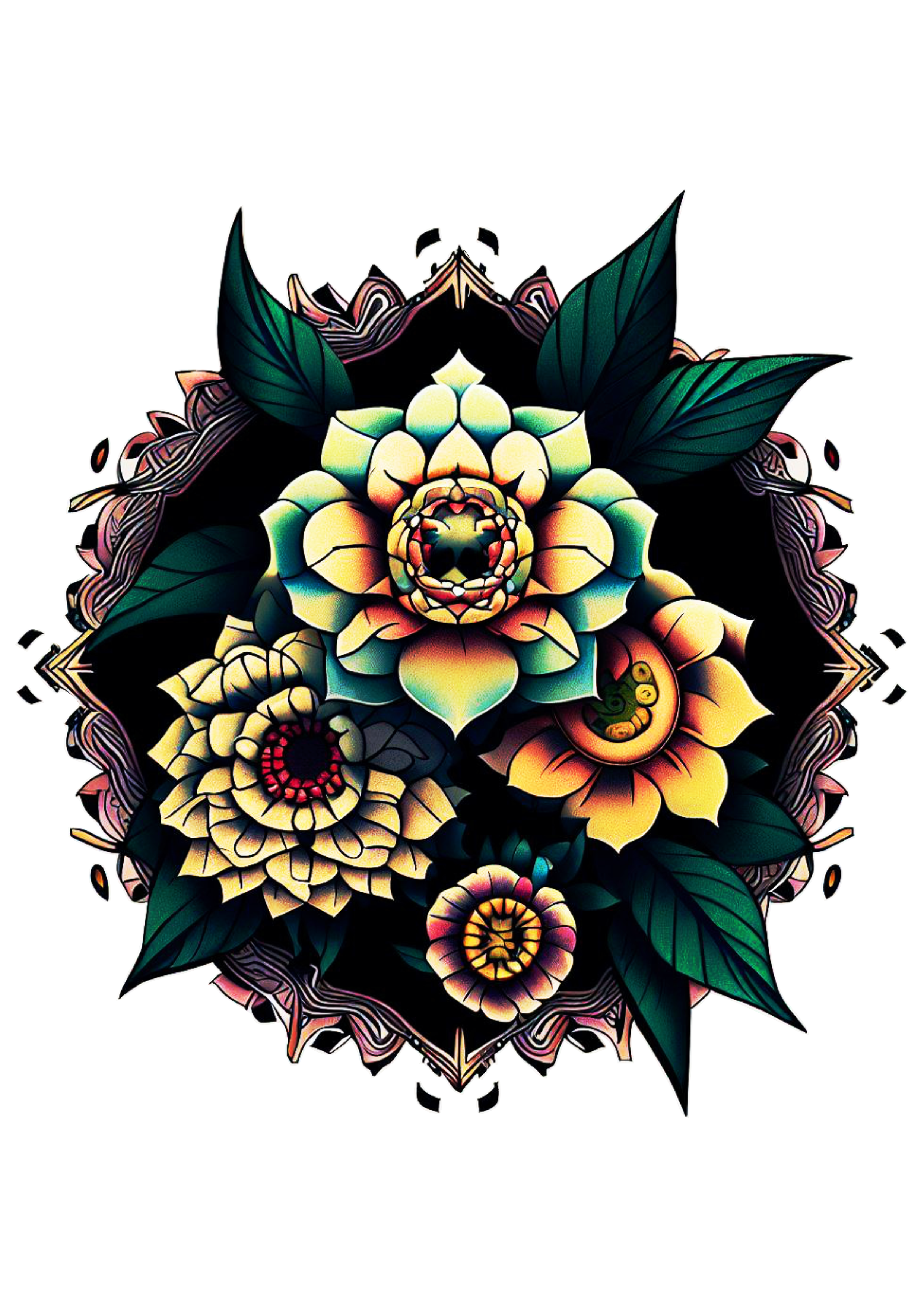Ilustração De Tatuagem Decorativa símbolo florido colorido png