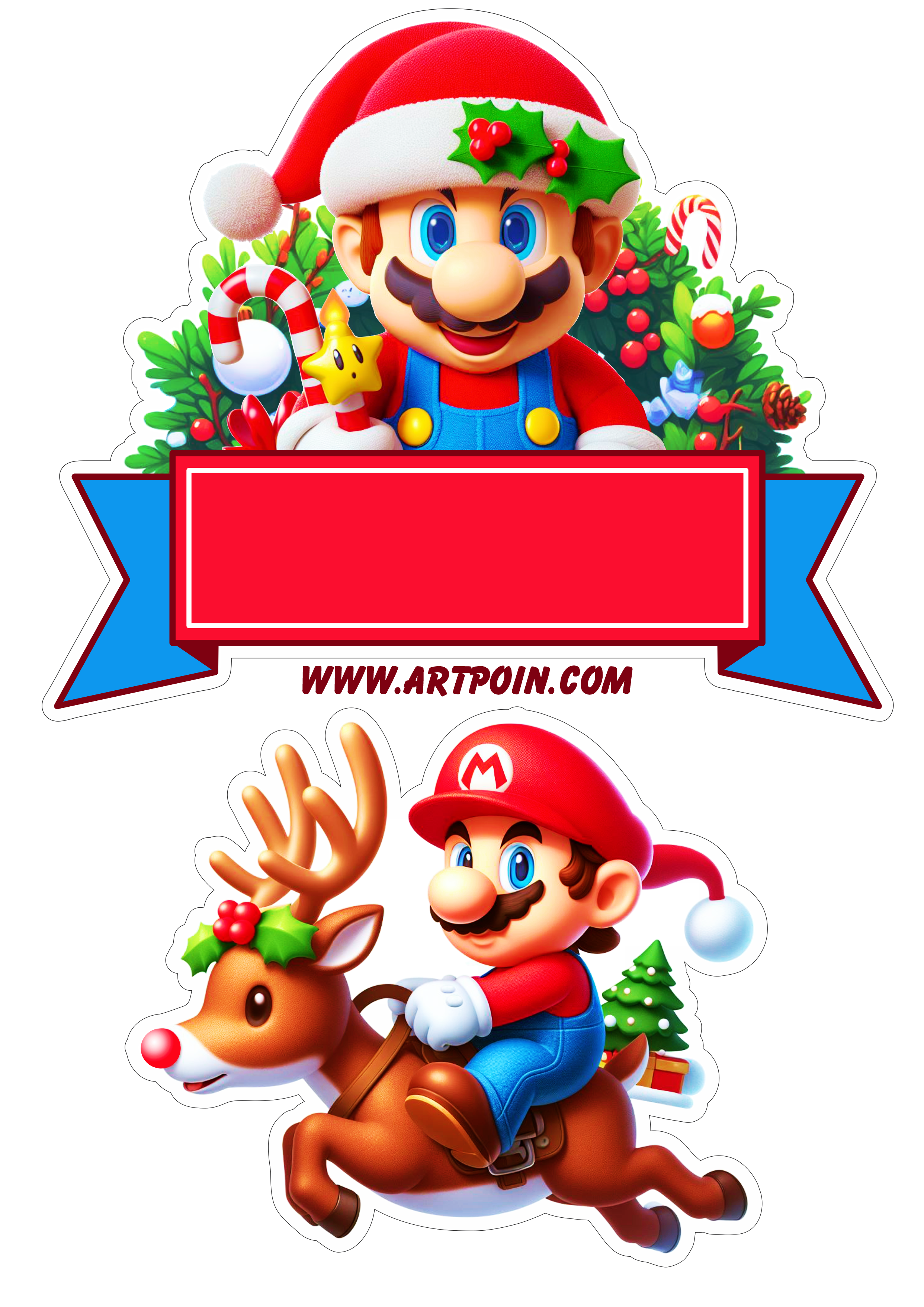 Natal do Mario Bros topo de bolo para festinha infantil artigos personalizados png