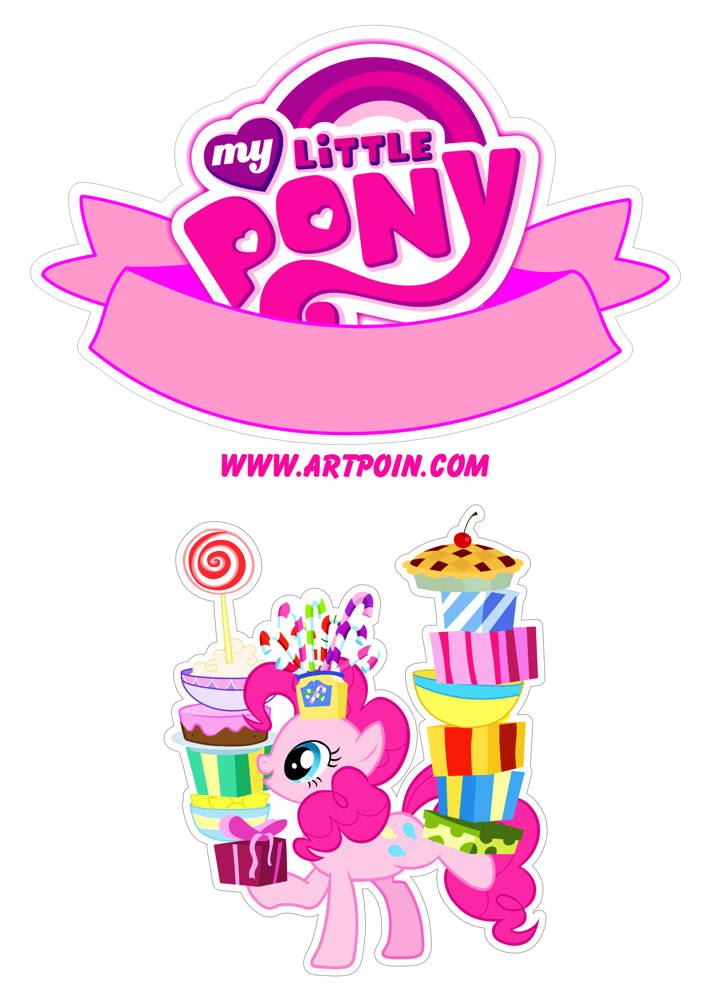 My little pony topo de bolo para imprimir decoração de aniversário rosa desenho infantil parabéns png