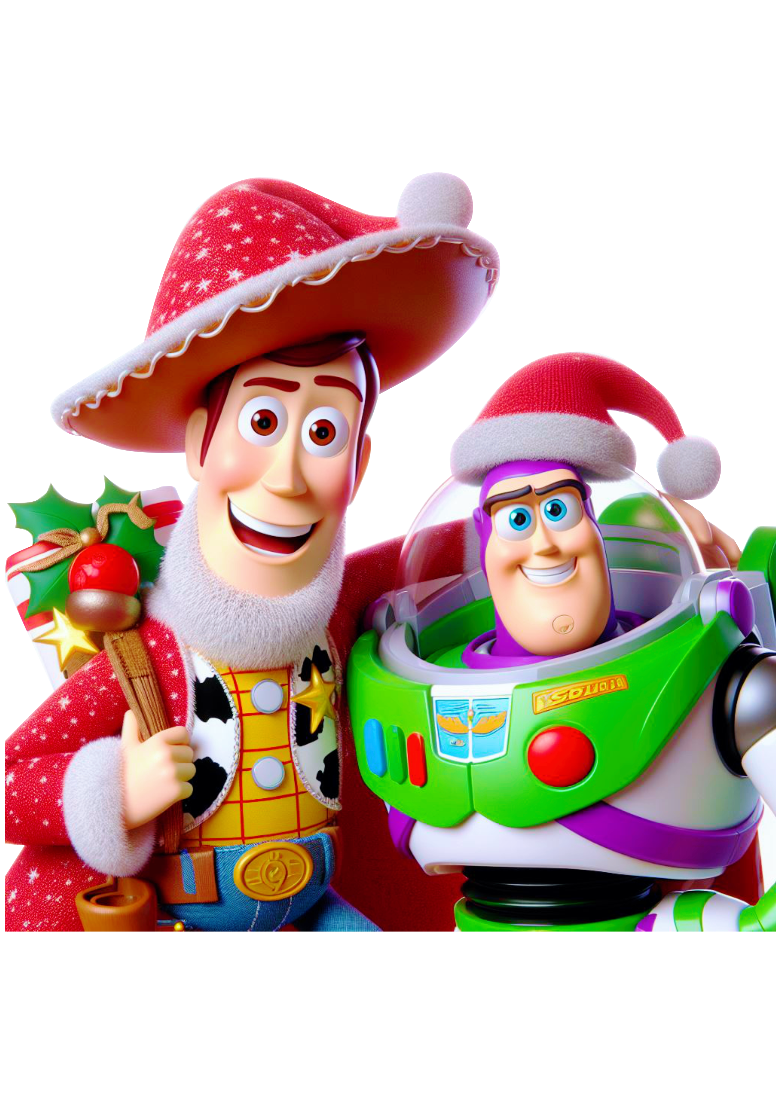 Toy Story Woody e Buzz Lightyear especial de natal desenho infantil ilustração disney fundo transparente png