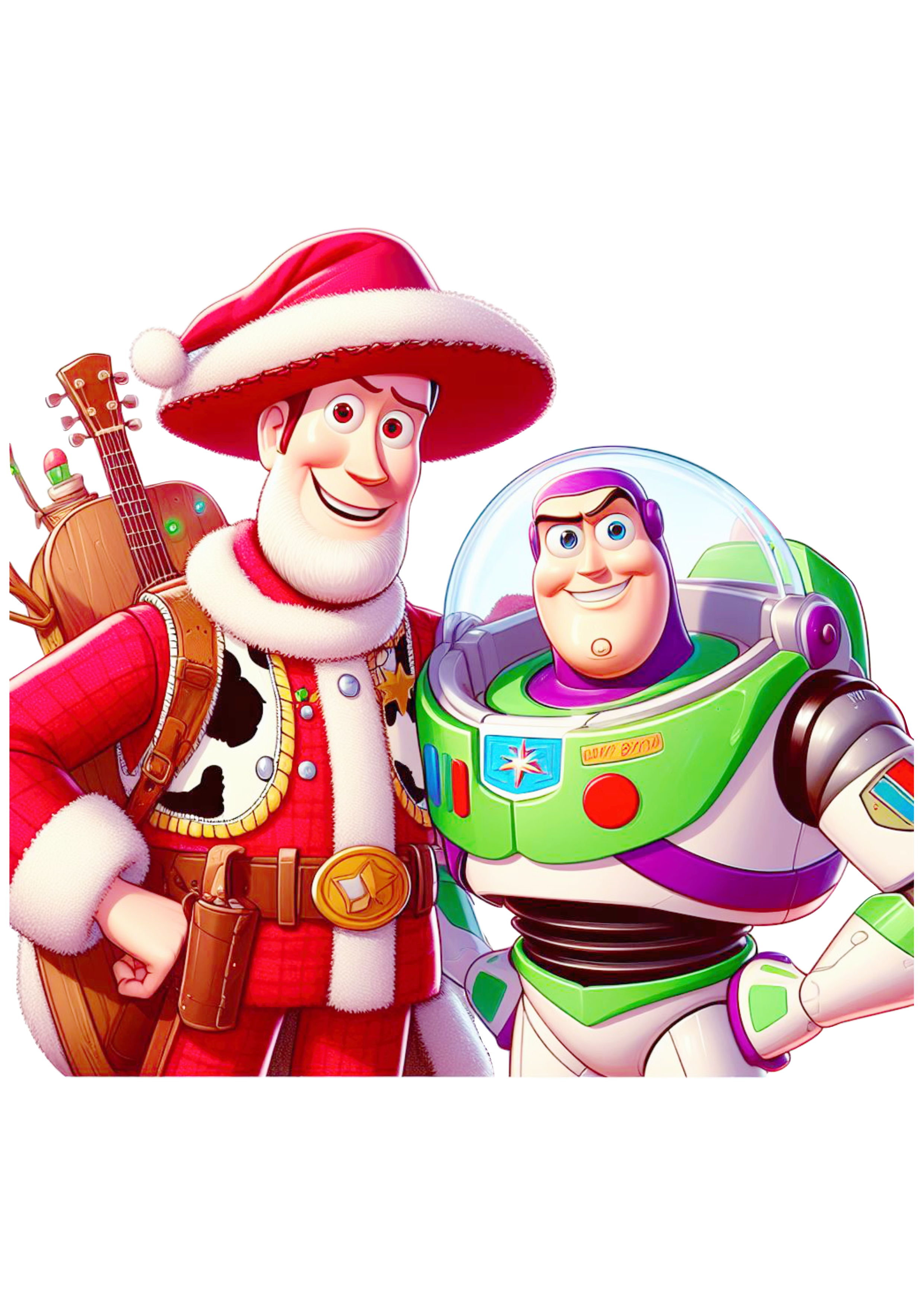 Toy Story Woody e Buzz Lightyear abraçados especial de natal desenho infantil ilustração Disney Pixar fundo transparente png