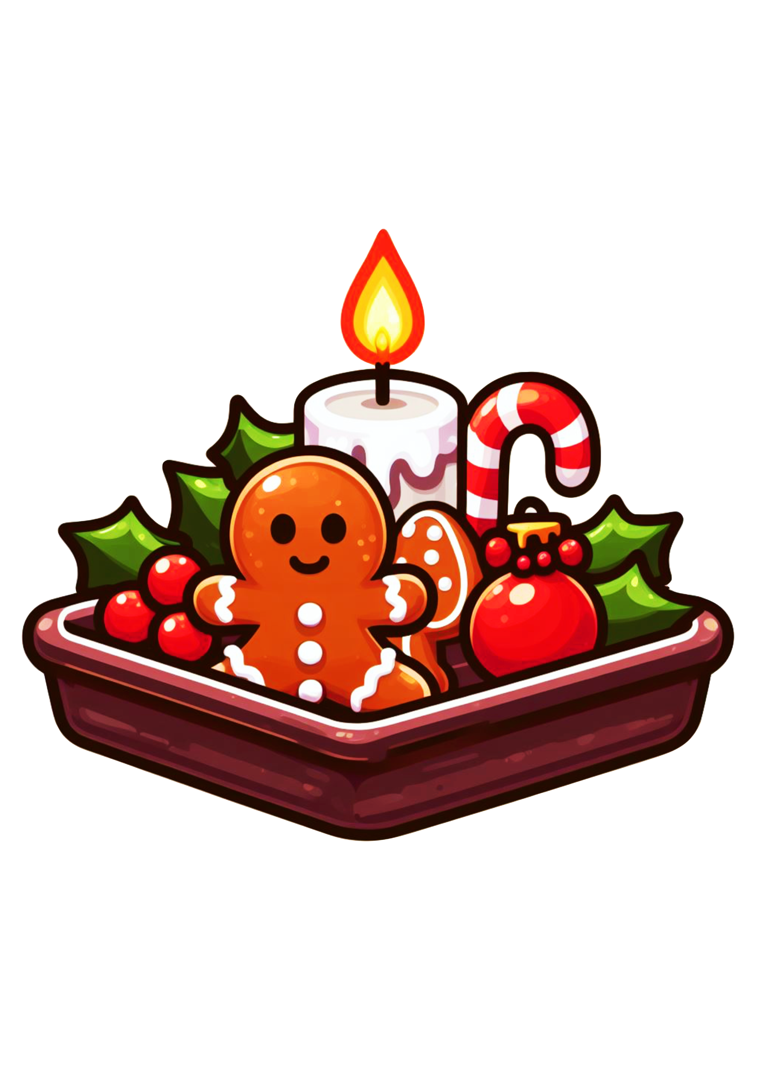 Decoração de natal bandeja de biscoitos e vela e folhas desenho bonitinho png
