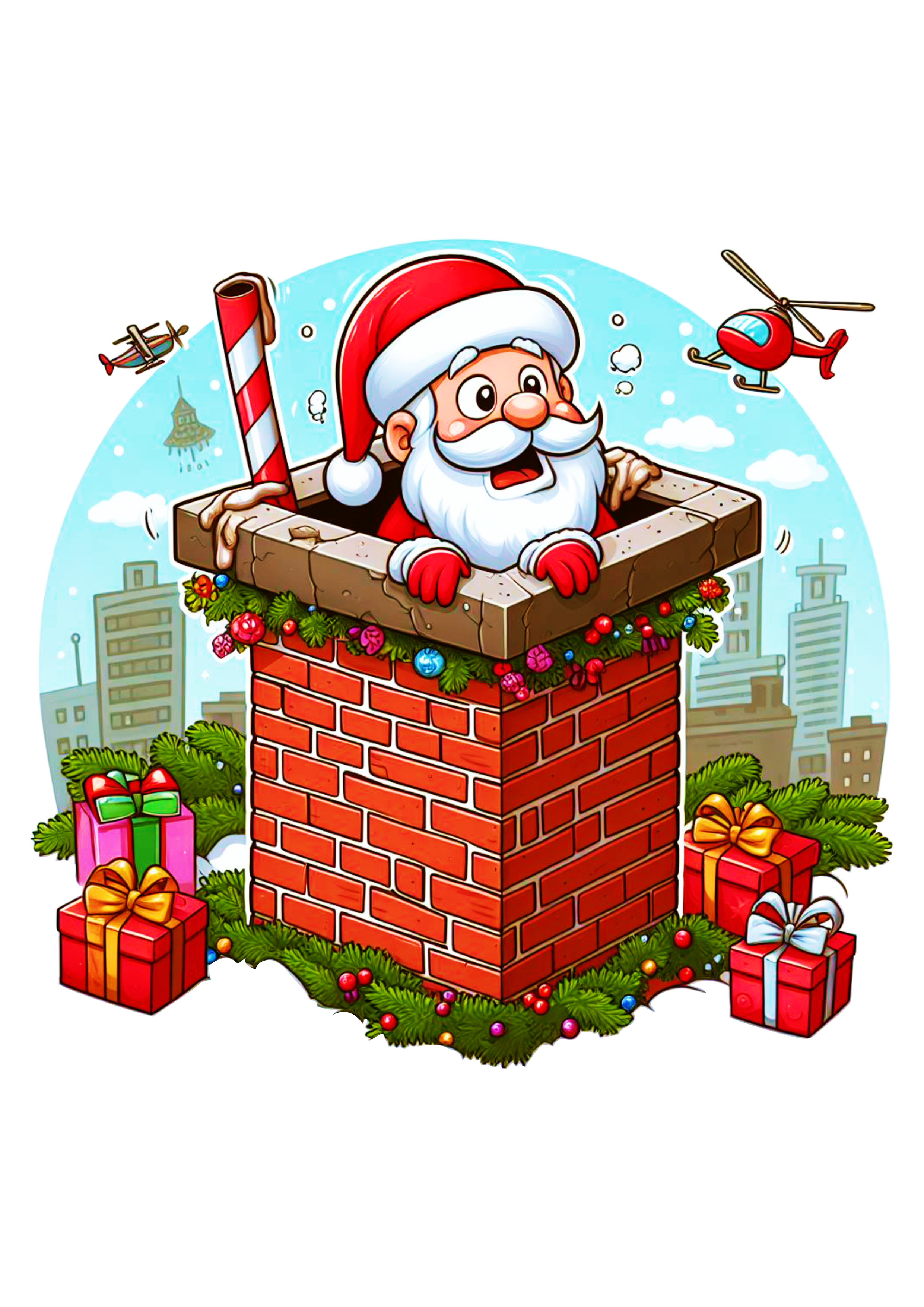 Papai Noel descendo na chaminé ilustração png