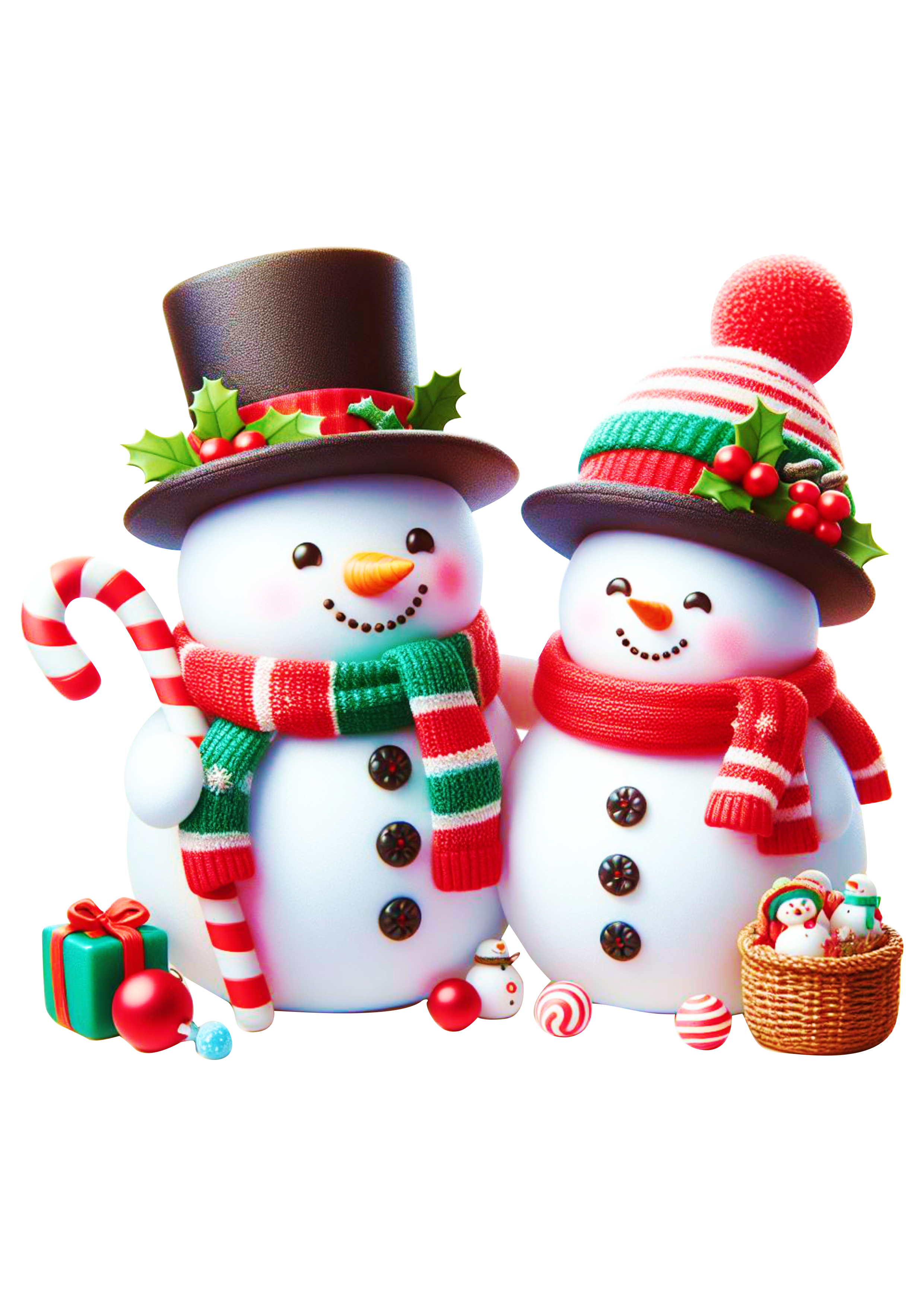 Decoração de natal dois bonecos de neve fofinho pack de imagens fundo transparente png