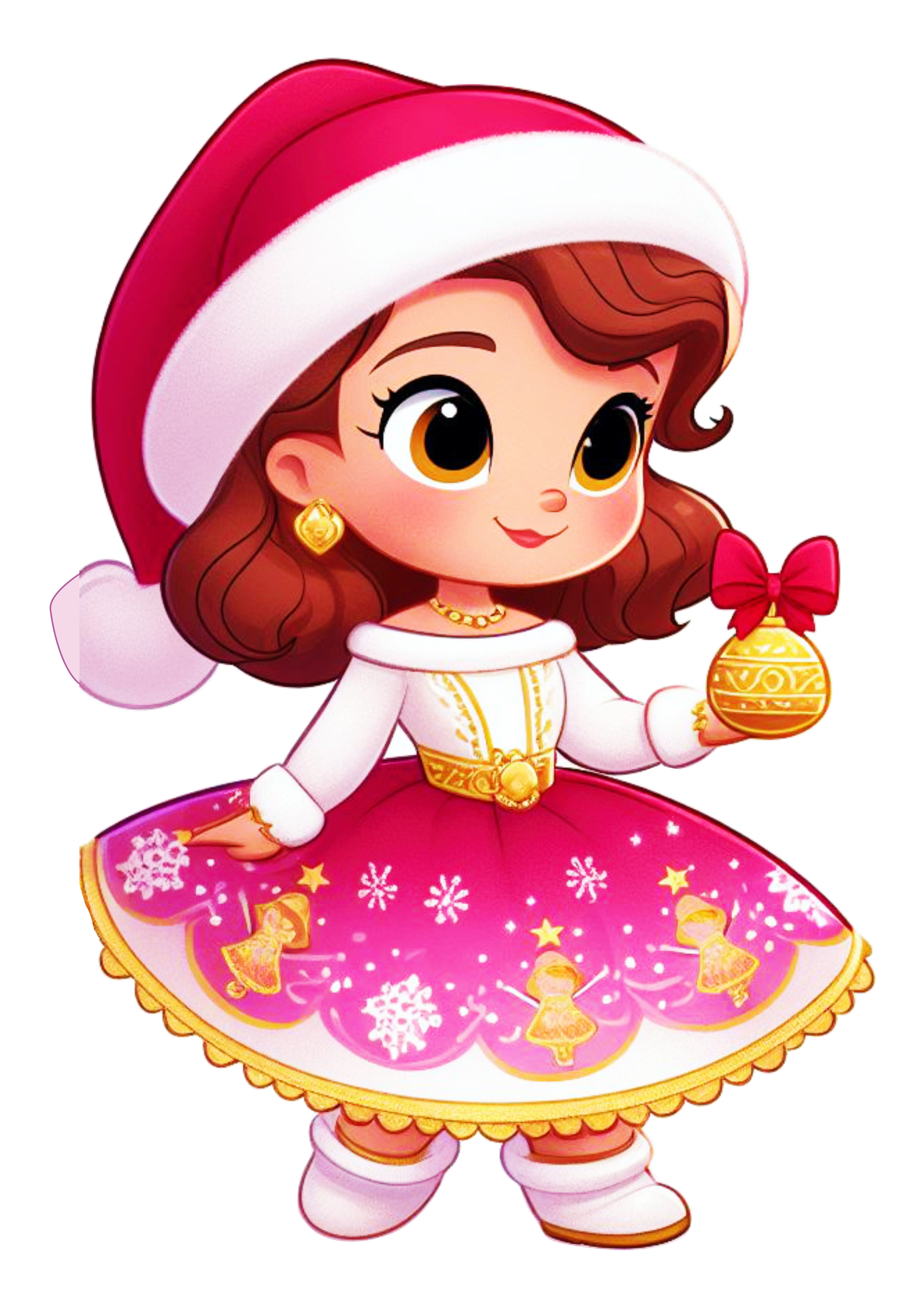 Princesa com roupinha de natal menina desenho ilustração vestido vermelho com dourado png
