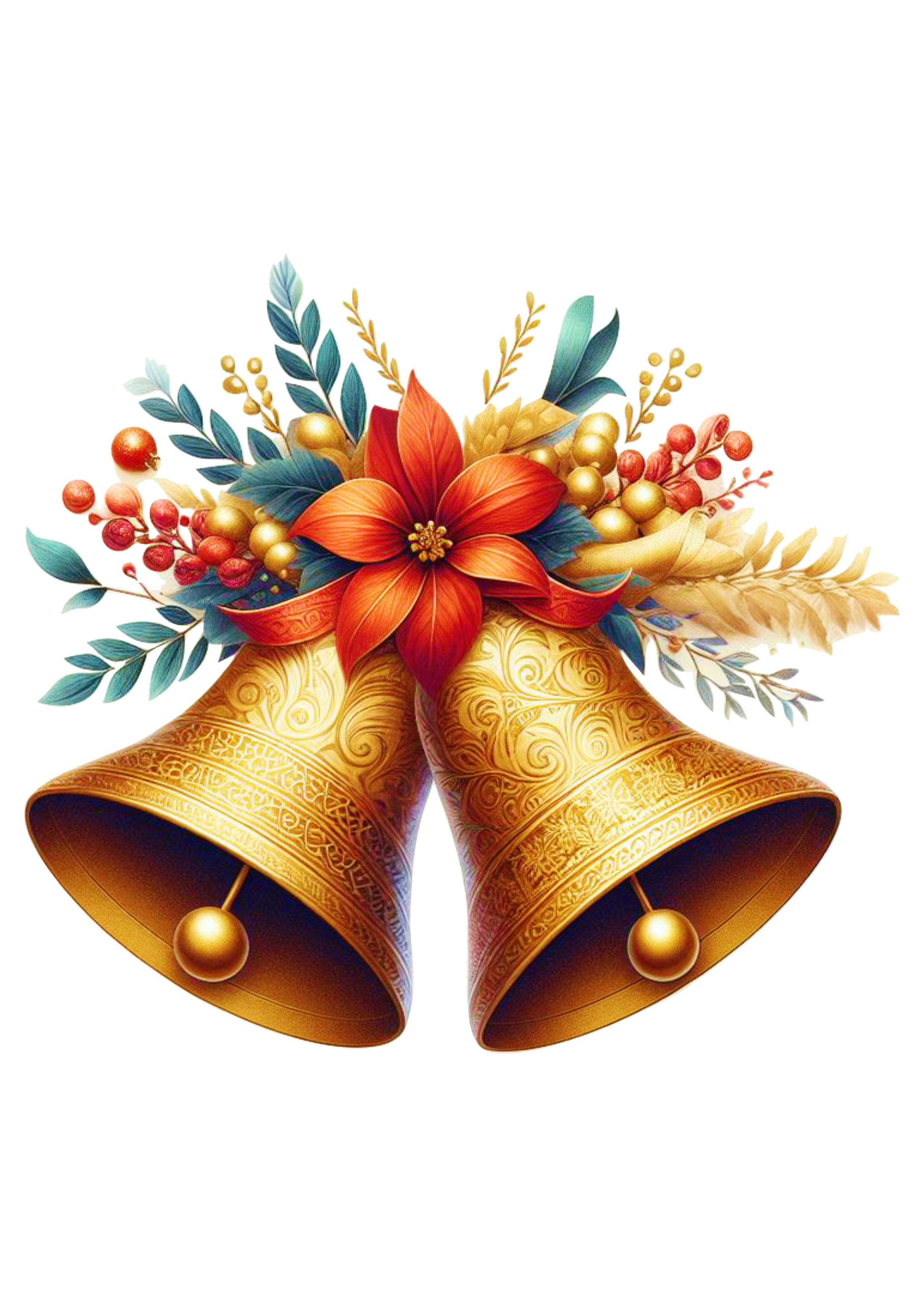 Sinos dourados de natal jingle bells florido fundo transparente decoração png