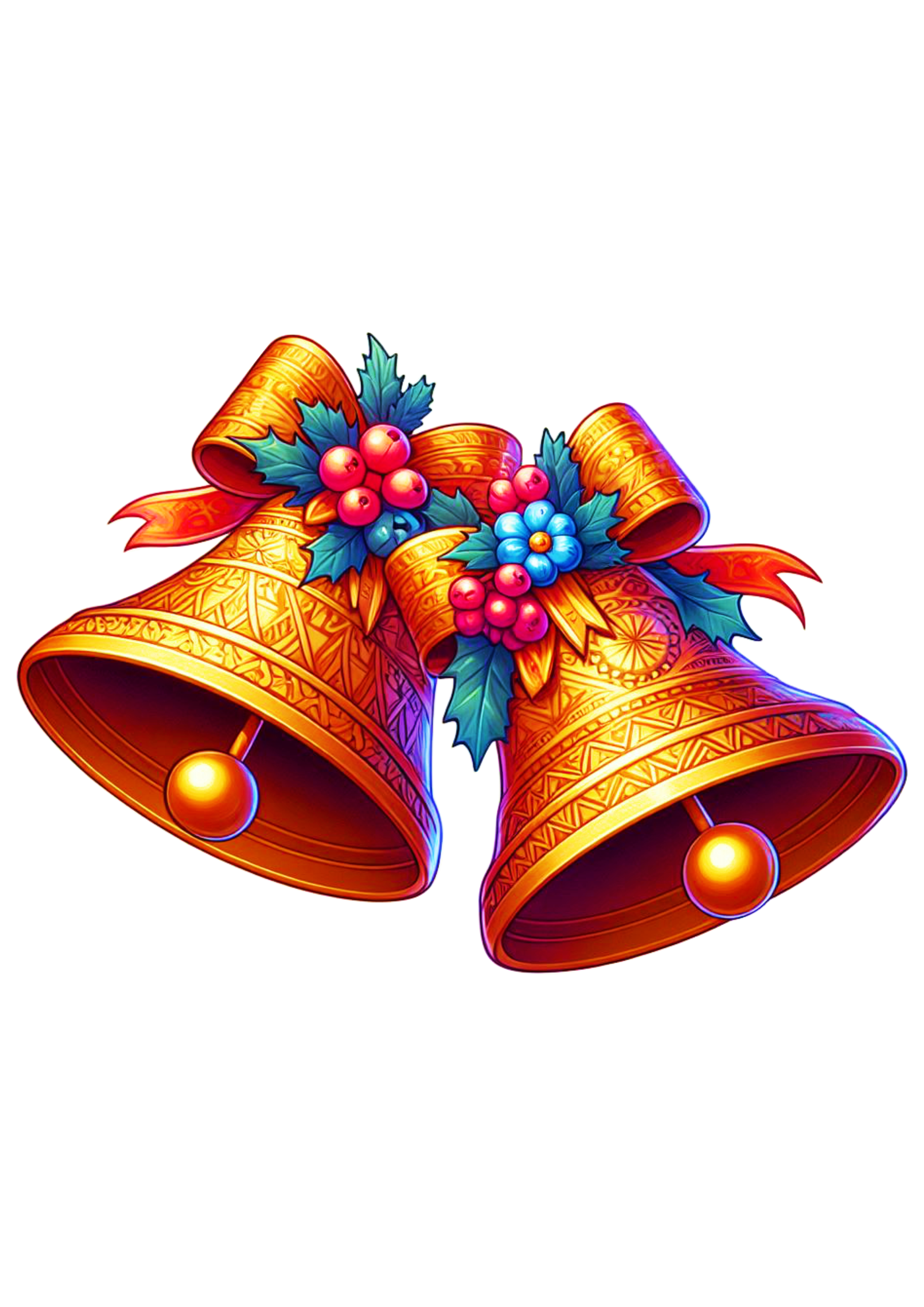 Sinos dourados de natal jingle bells florido fundo transparente decoração ilustração png