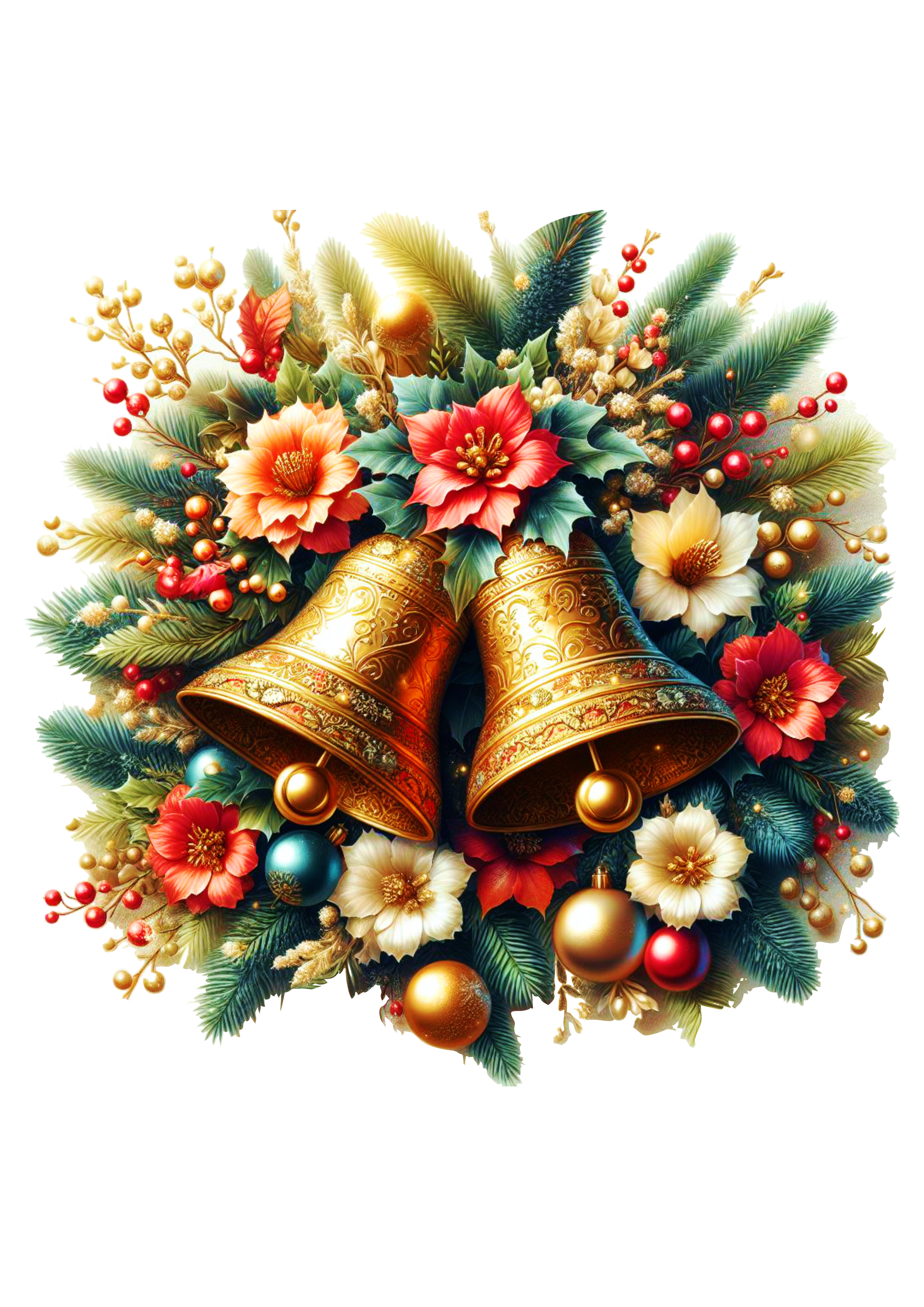 Sinos dourados de natal jingle bells florido com guirlanda brilhante png