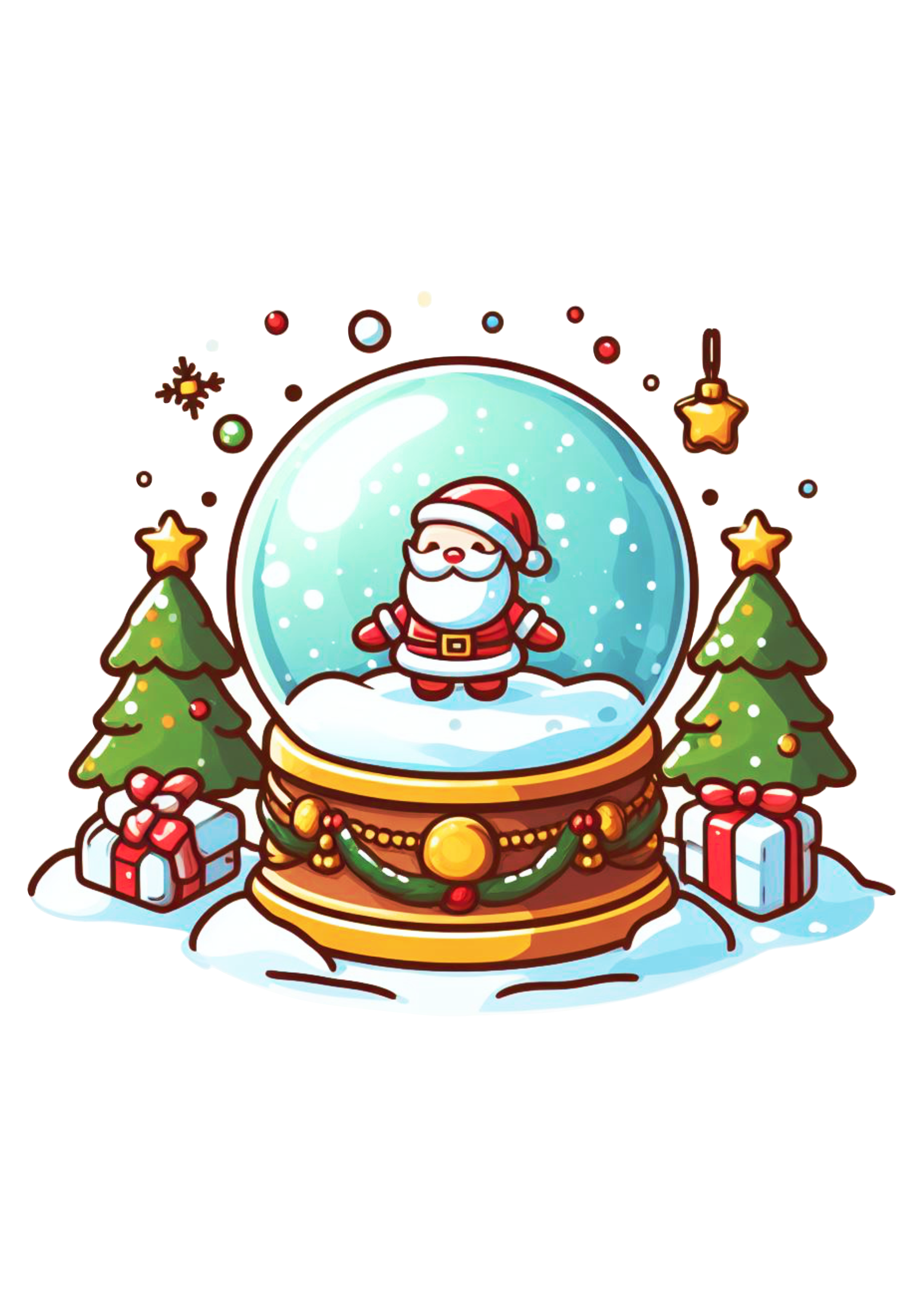 Globo de neve de natal ilustração desenho simples decoração fundo transparente árvore de natal lacinhos e presentes design png