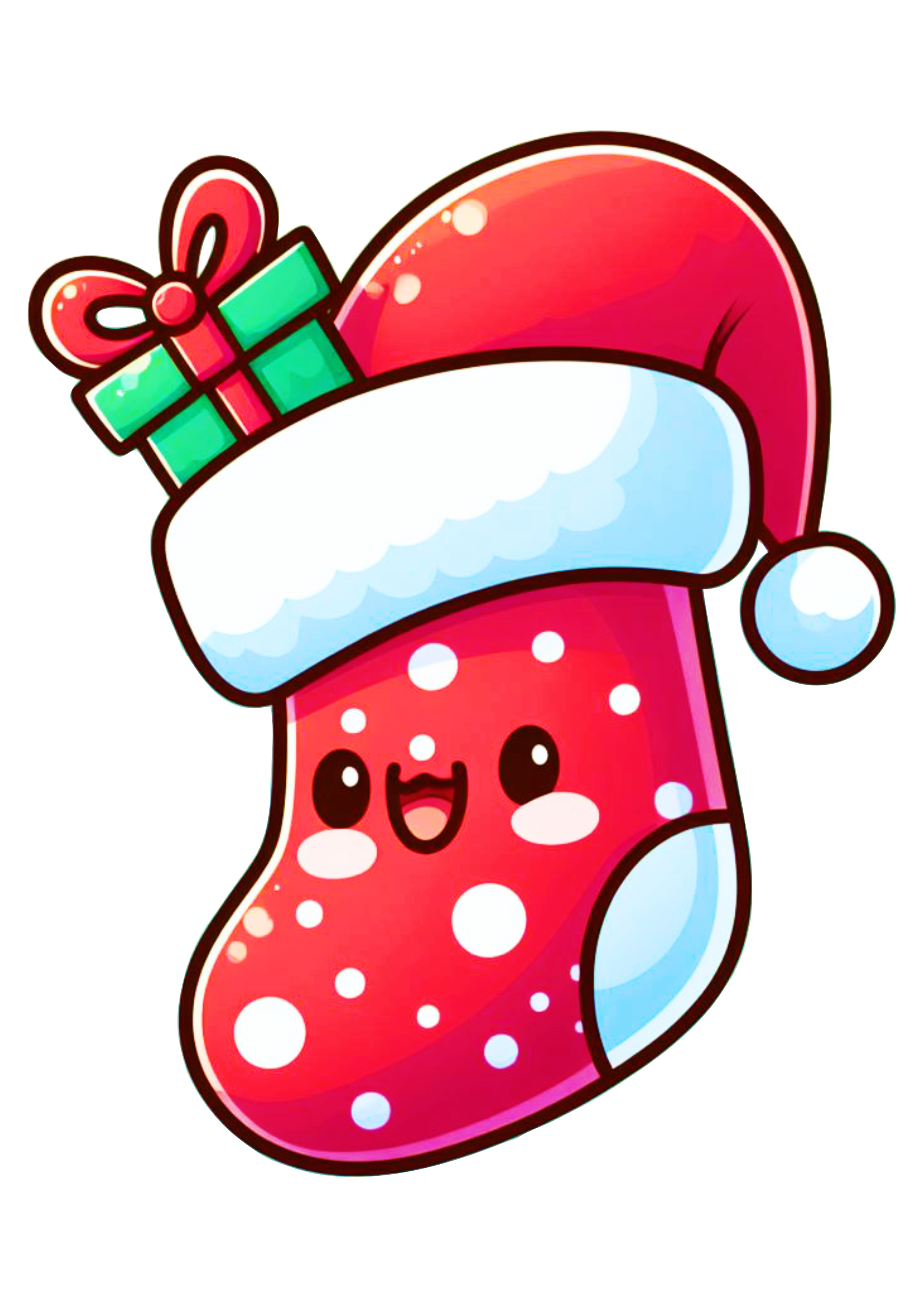Decoração de natal meia do papai noel vermelha com gorro desenho fofinho ilustração fundo transparente png