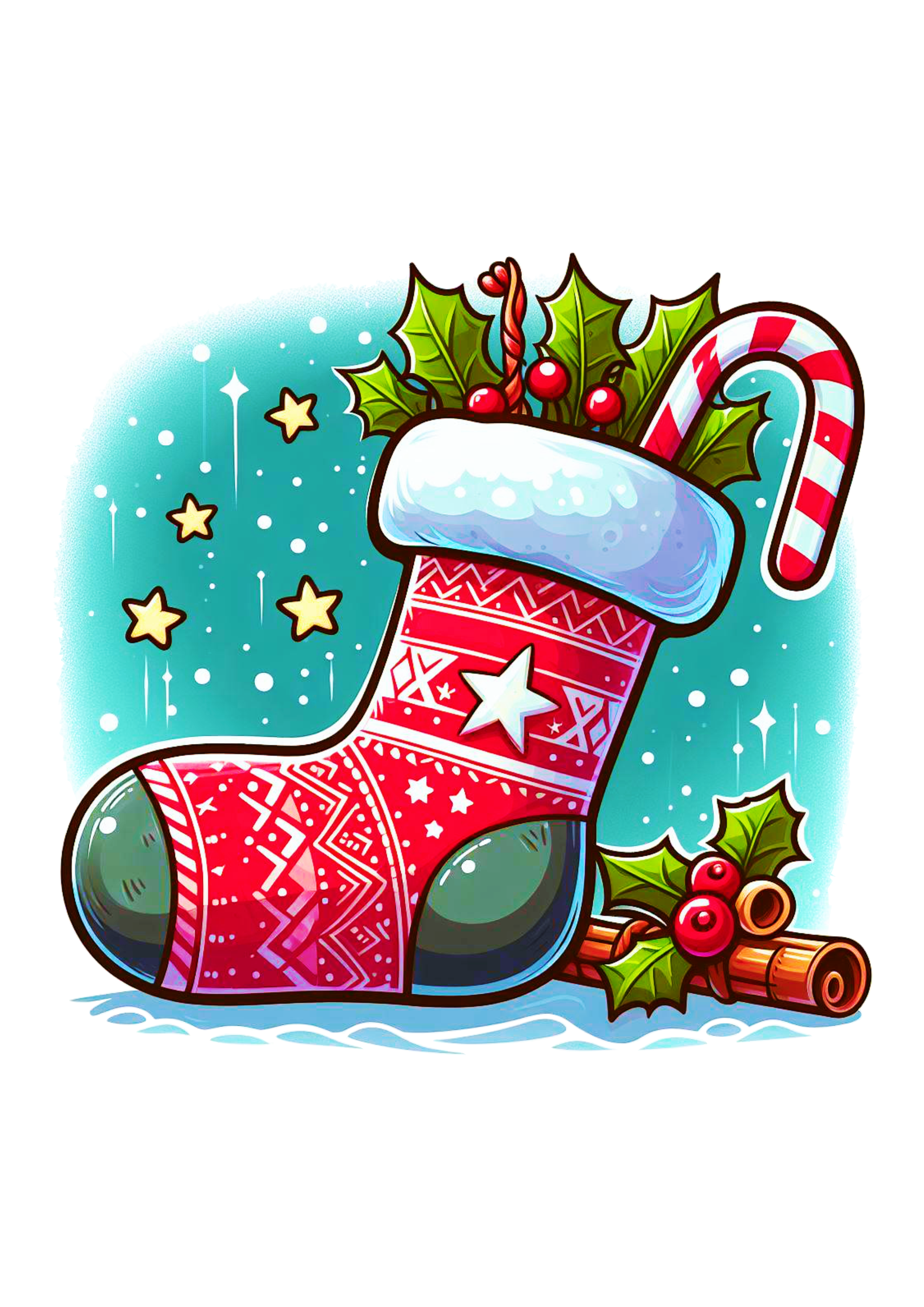 Decoração de natal meia do papai noel vermelha desenho simples fofinho ilustração fundo transparente rabiscos coloridos png