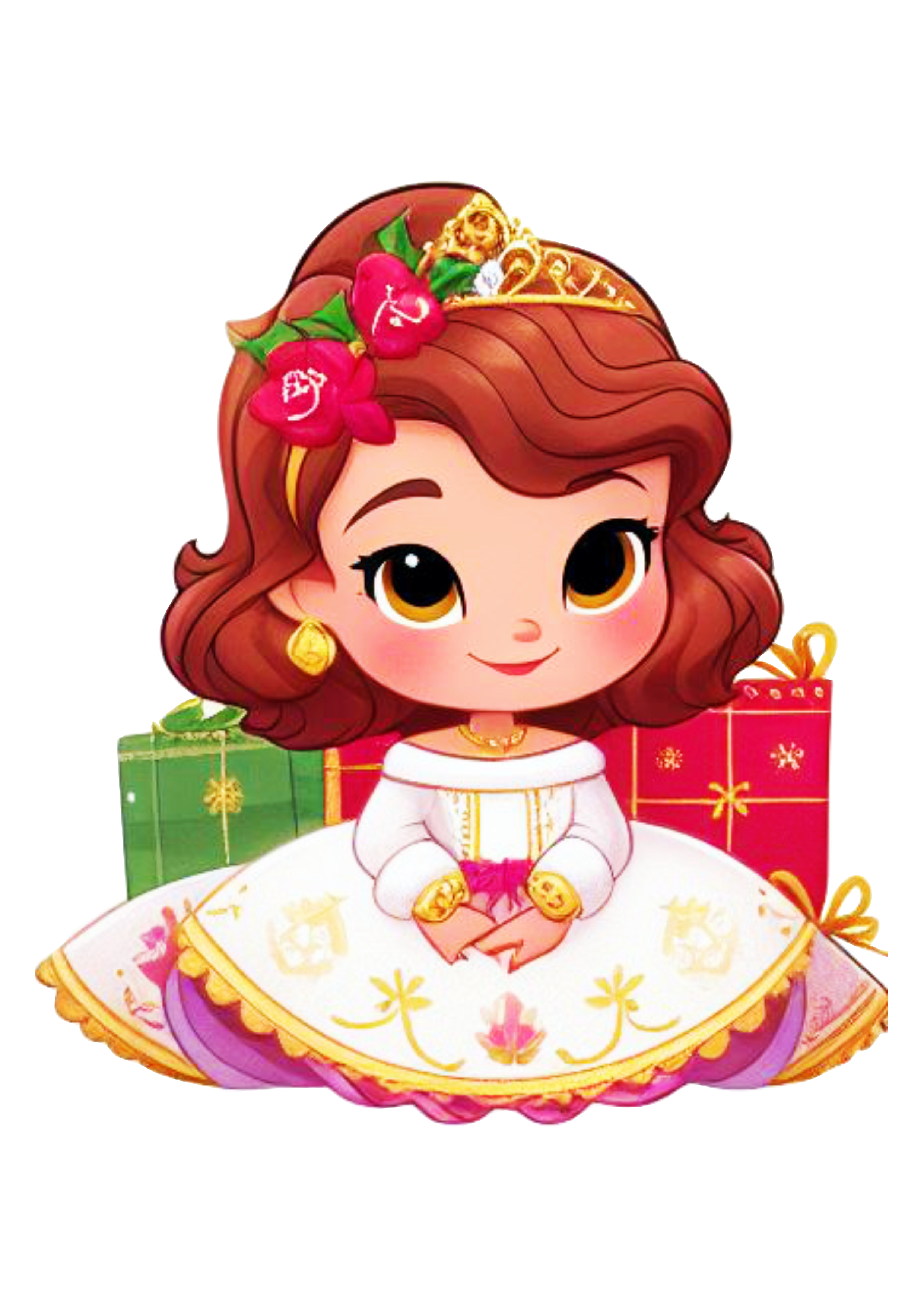Princesa com roupinha de natal menina desenho ilustração vestido branco com rosa png