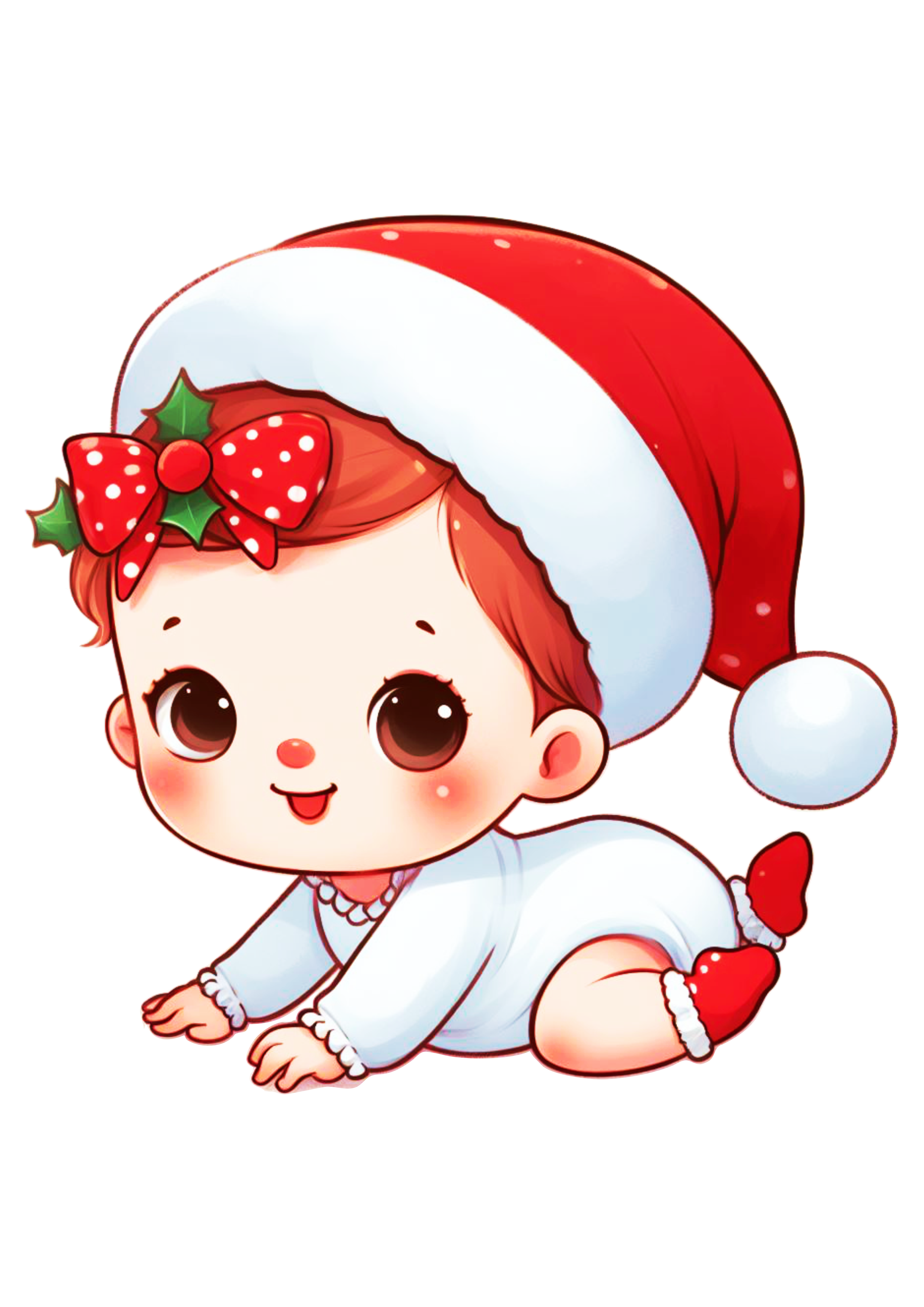 Decoração de natal bebê fofinho com gorro do papai noel desenho simples pack de imagens ilustração png