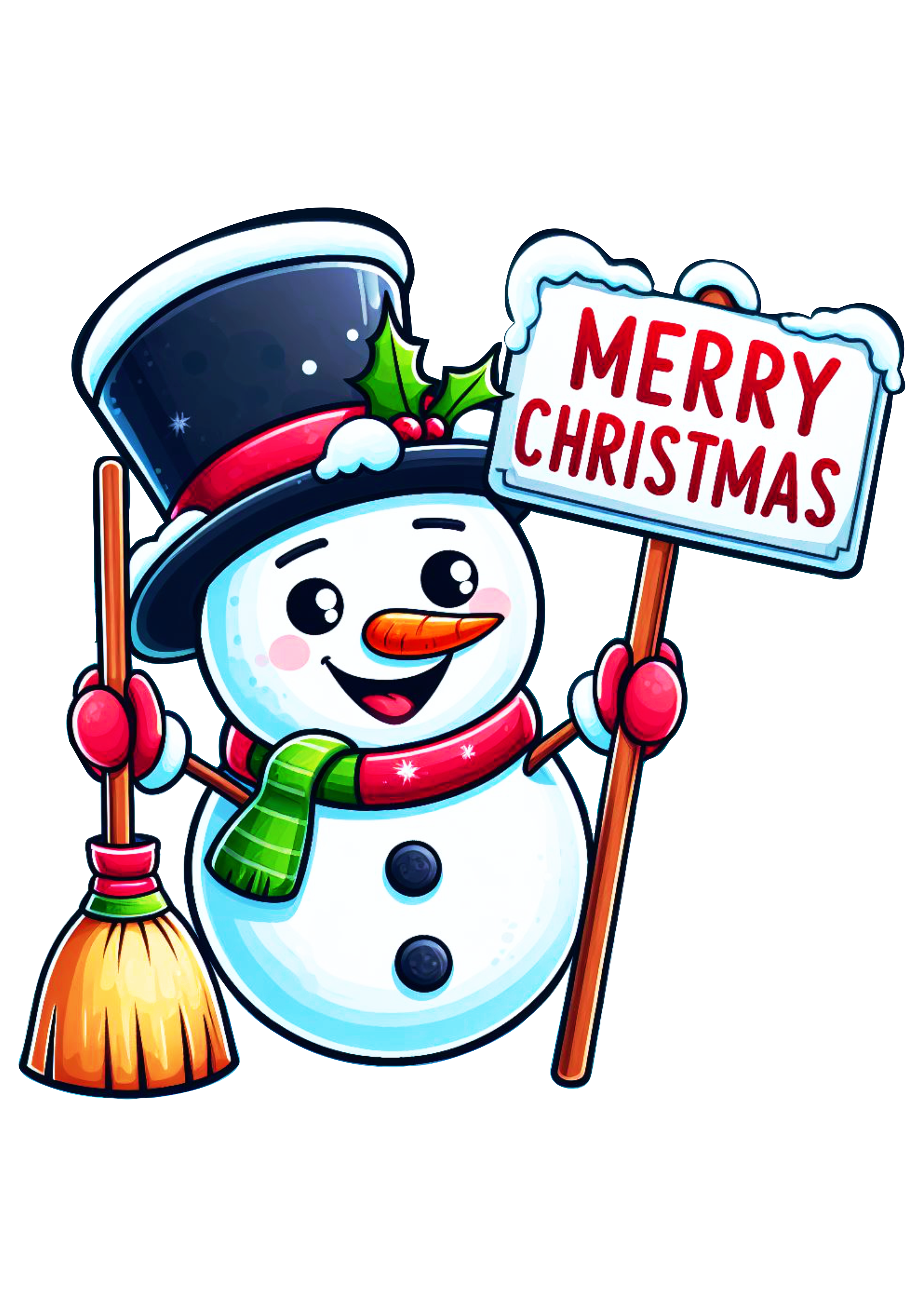 Boneco de neve segurando uma plaquinha decoração de natal ilustração desenho fofinho animação merry christmas png