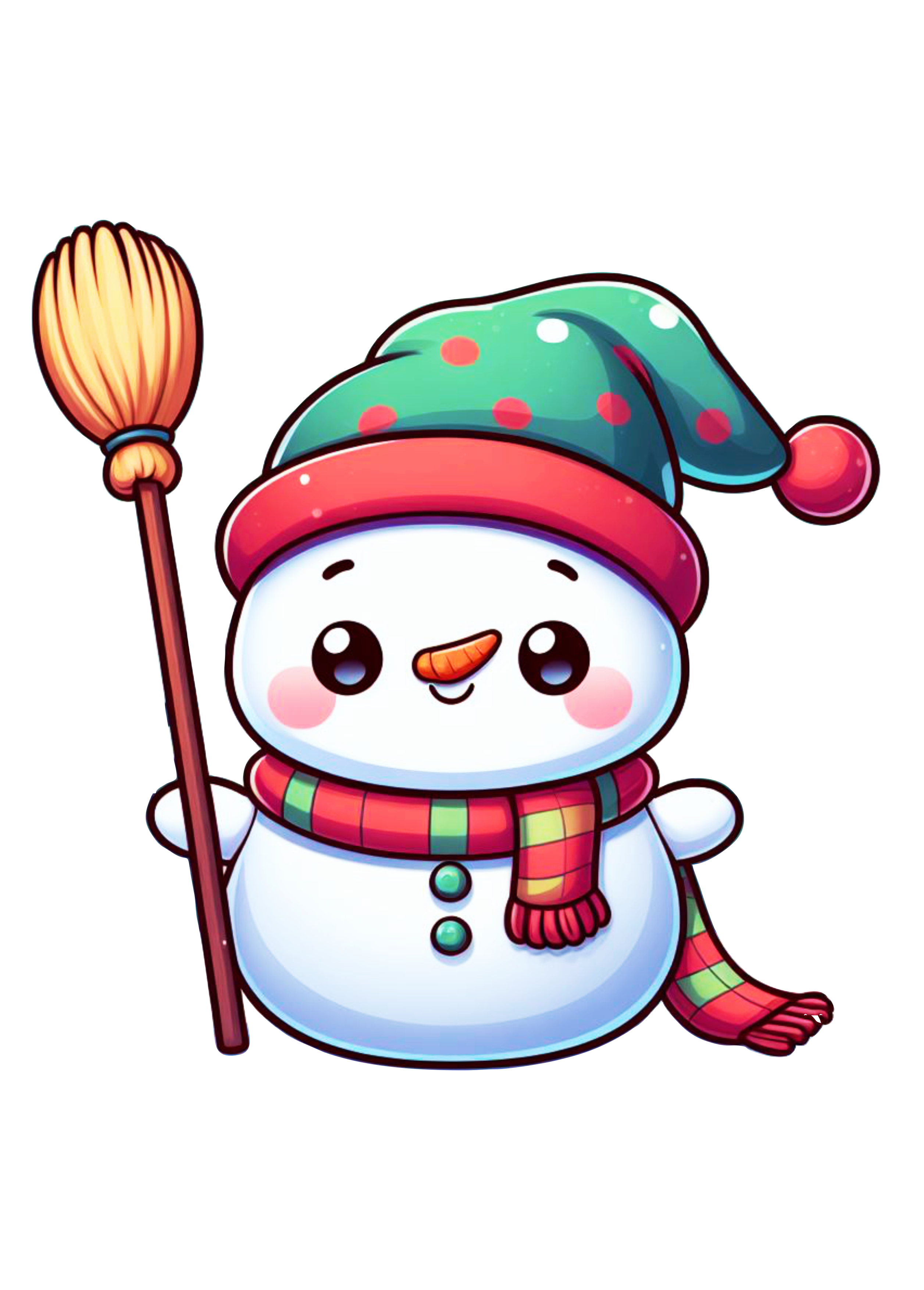 Boneco de neve fofinho com cachecol e vassoura desenho simples decoração de natal presente png