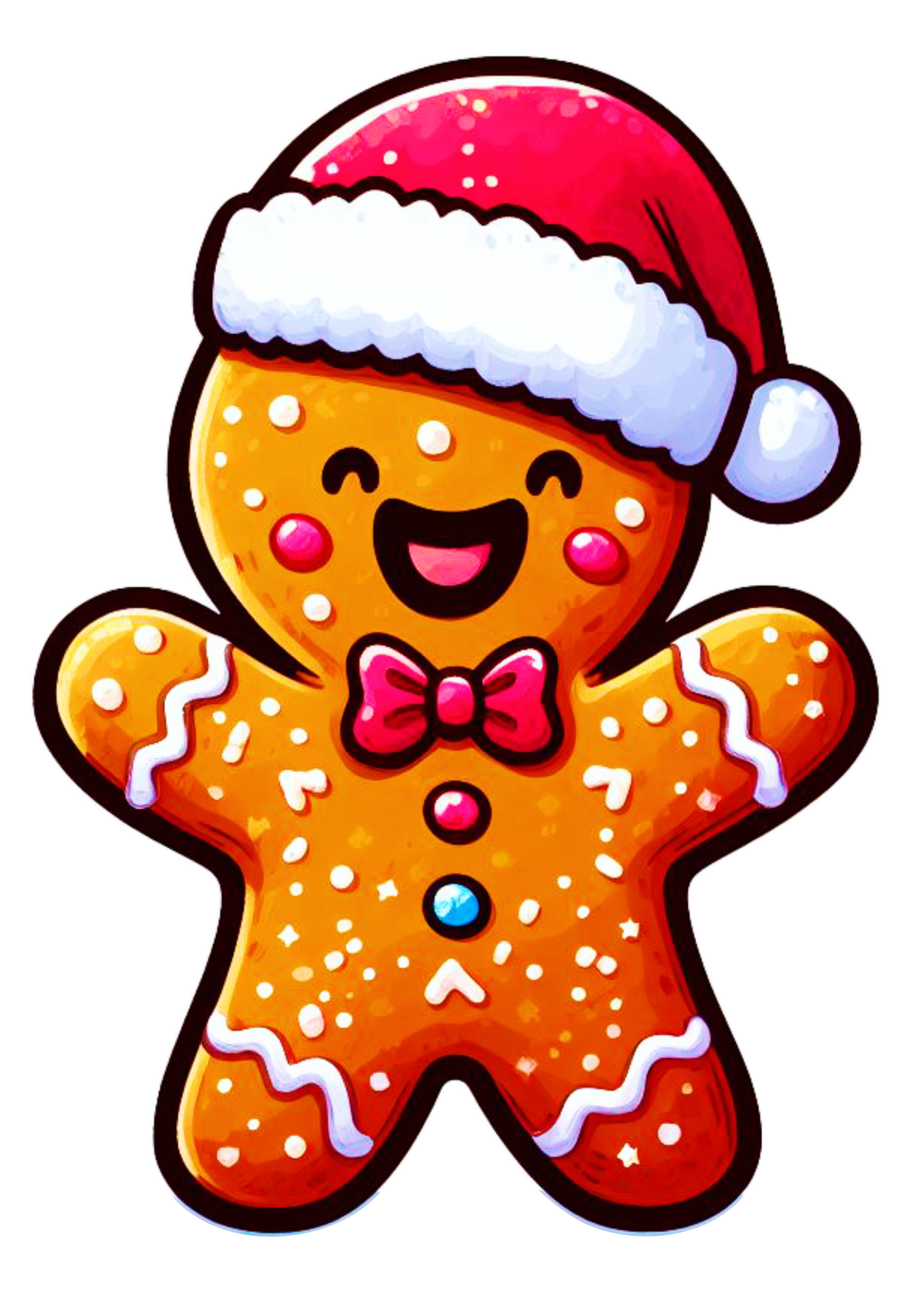 Decoração de natal homem biscoito de gengibre com gorro do papai Noel desenho simples ilustração pack de imagens png