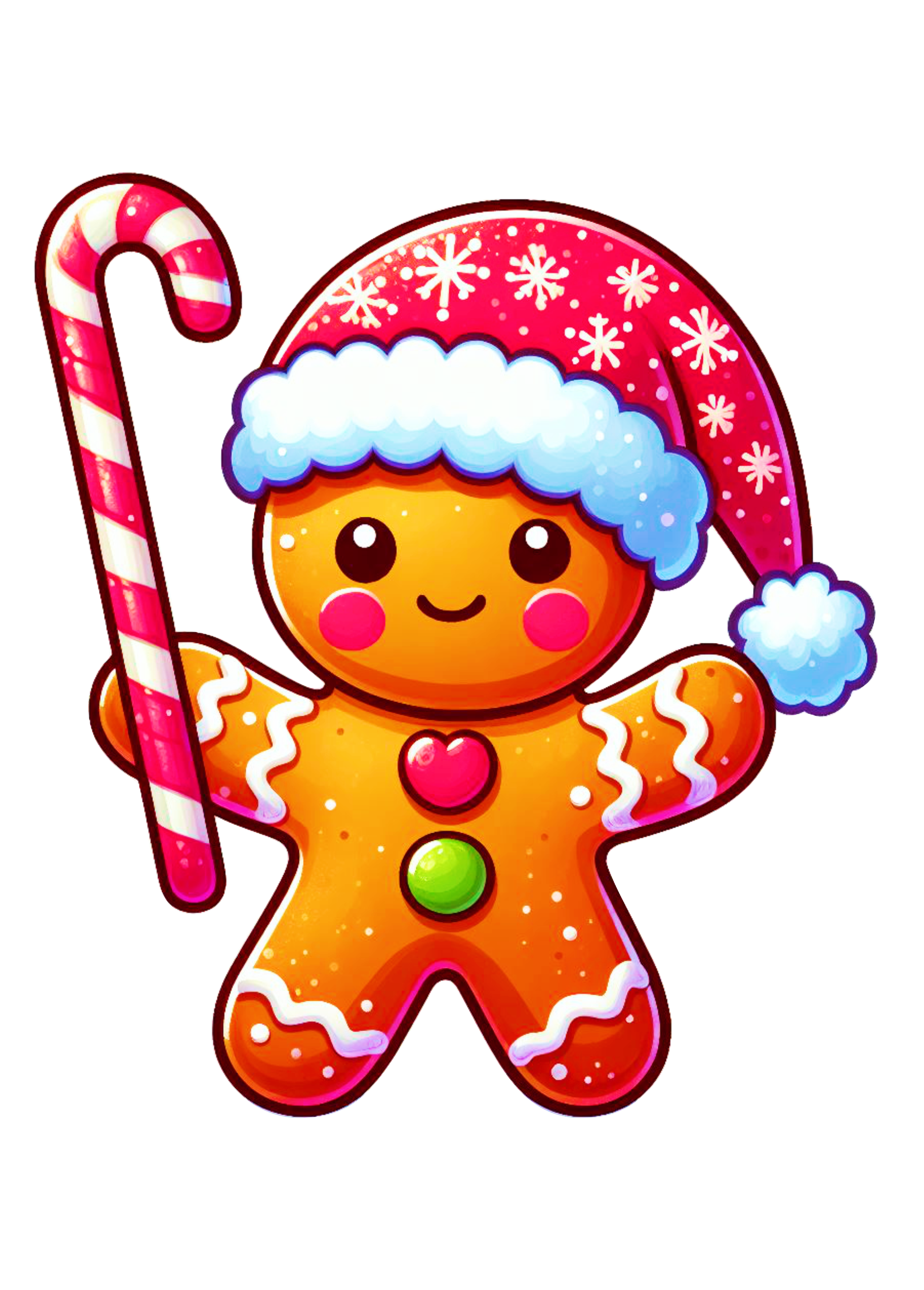 Decoração de natal homem biscoito de gengibre com gorro do papai Noel desenho simples ilustração fundo transparente  png