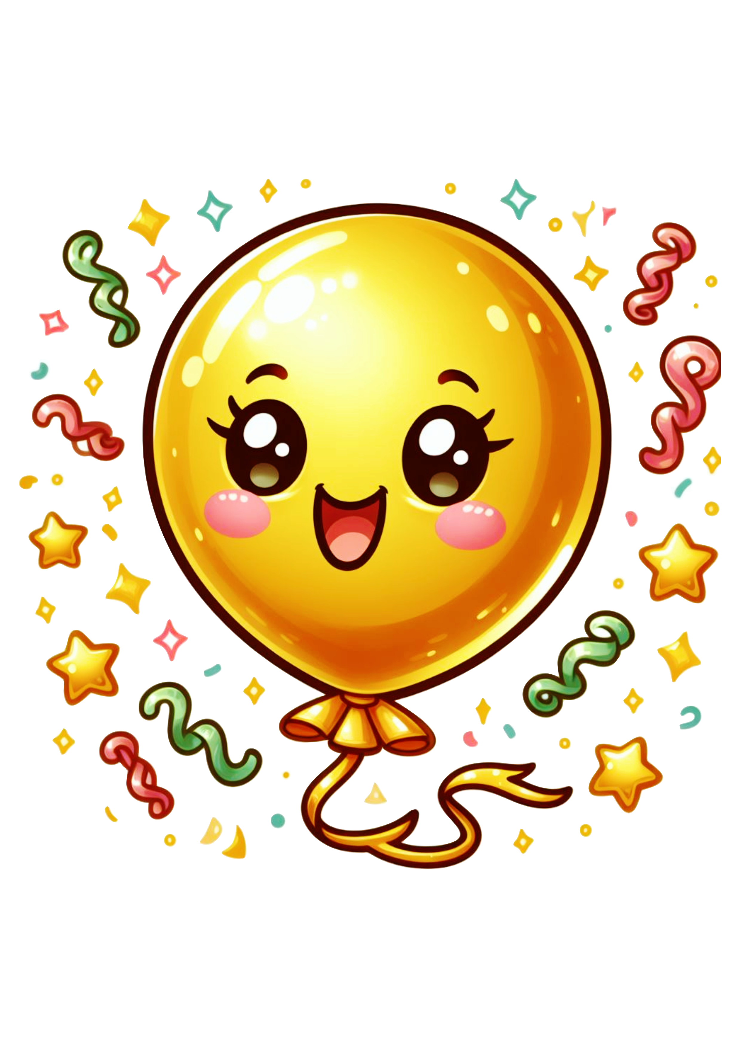 Balão dourado fofinho com estrelinhas aniversário desenho animado png image ilustração artes gráficas