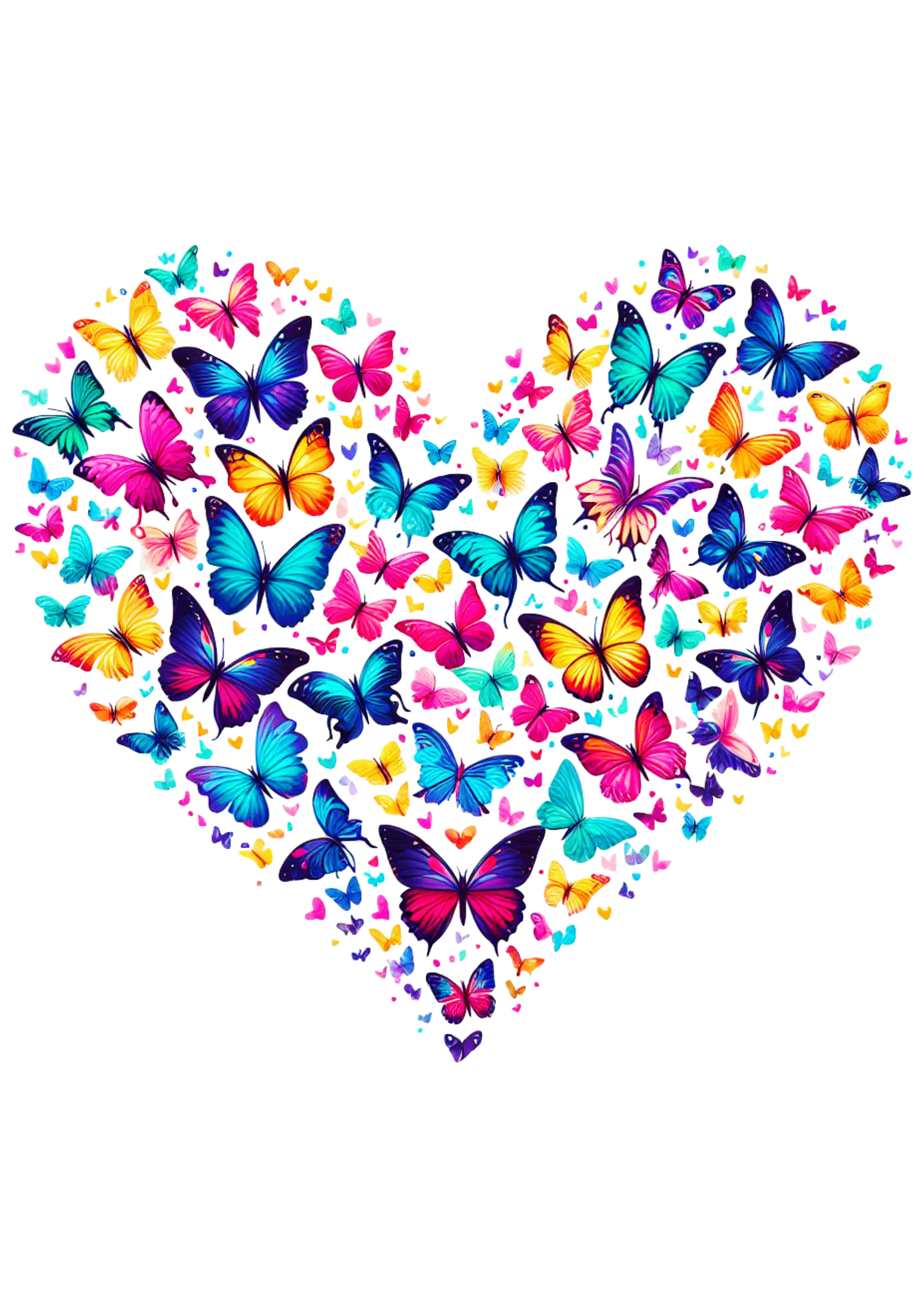 Borboletas coloridas em formato de coração decoração desenho fofinho artes gráficas png