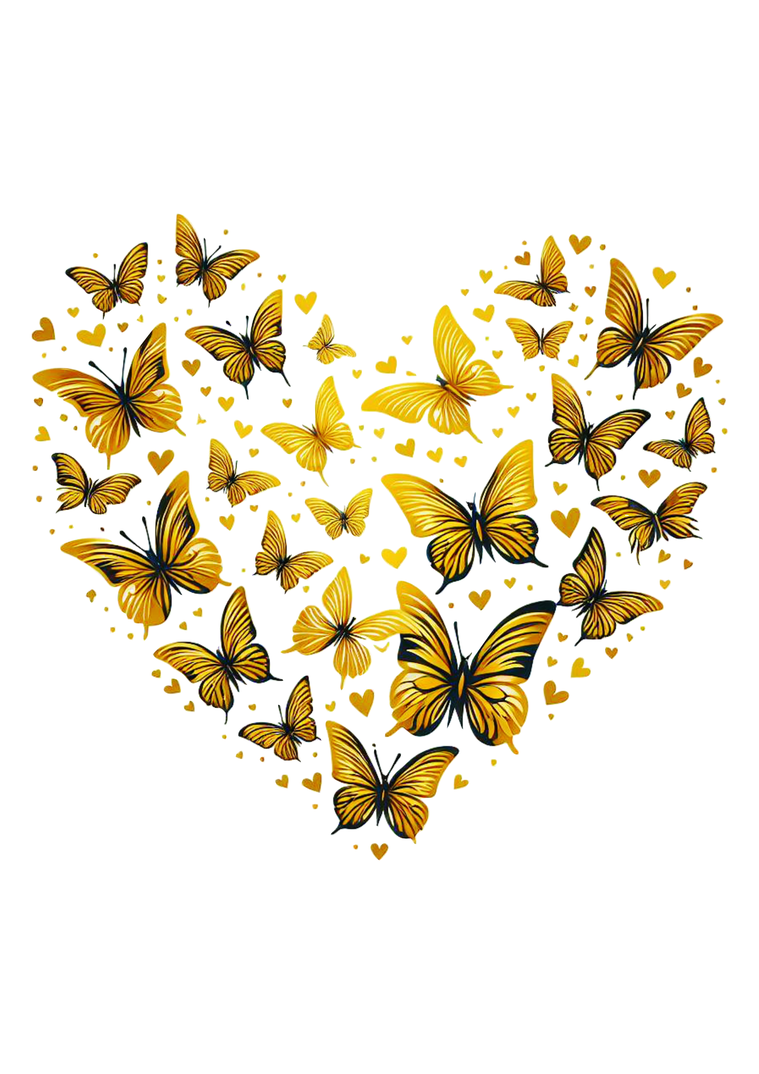 Coração borboletas douradas png