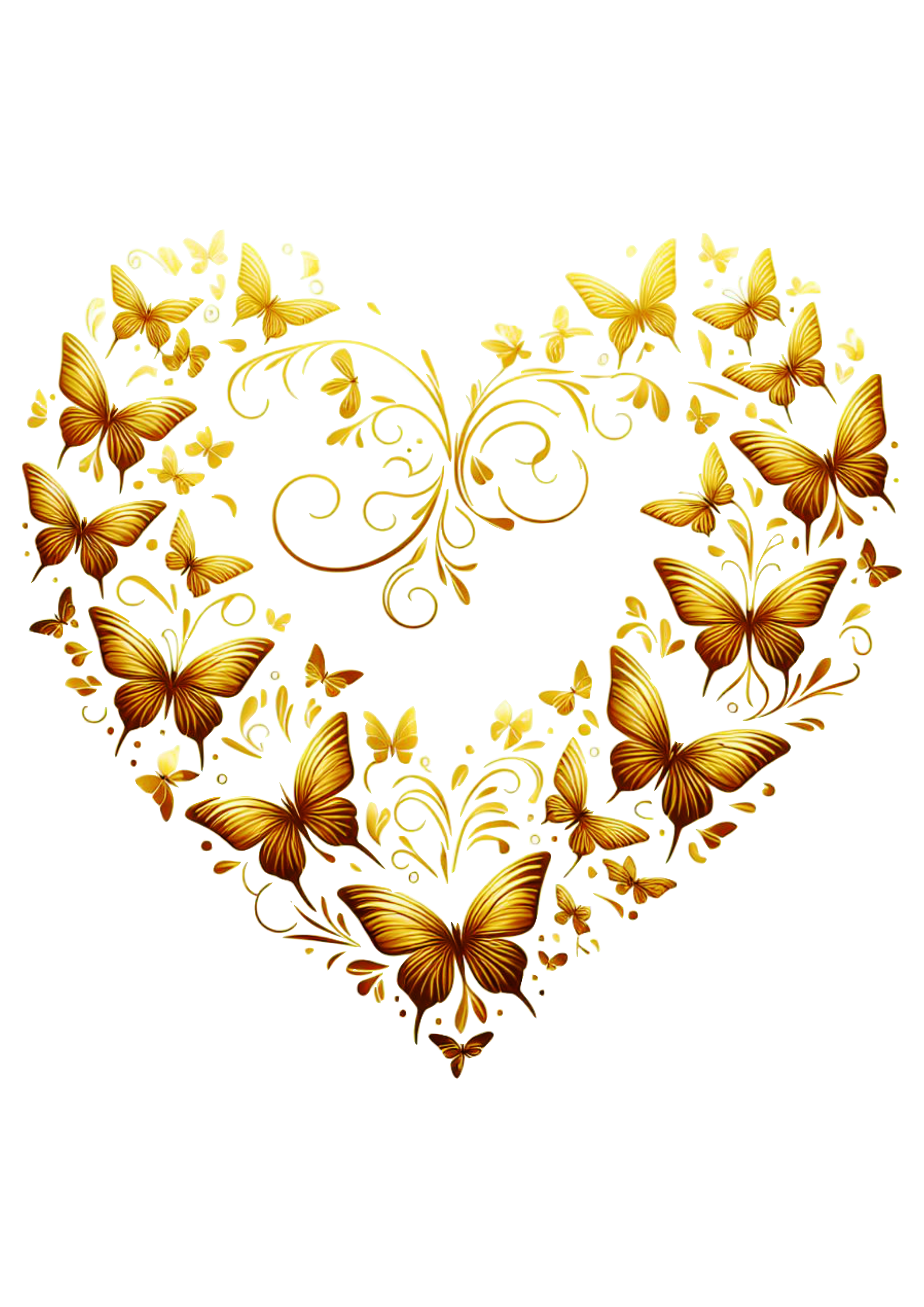 Coração borboletas douradas png image