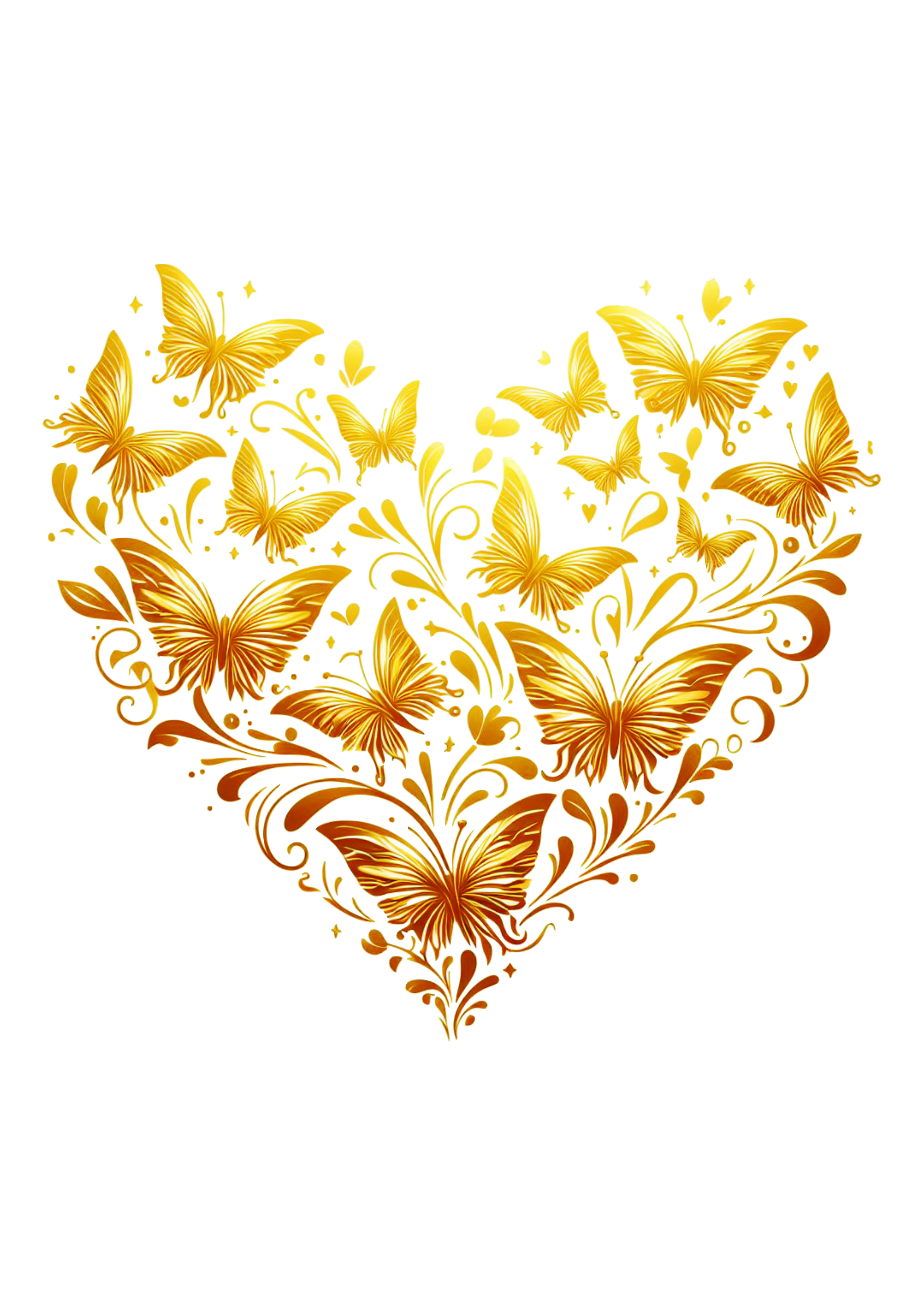 Coração borboletas douradas png image decoração