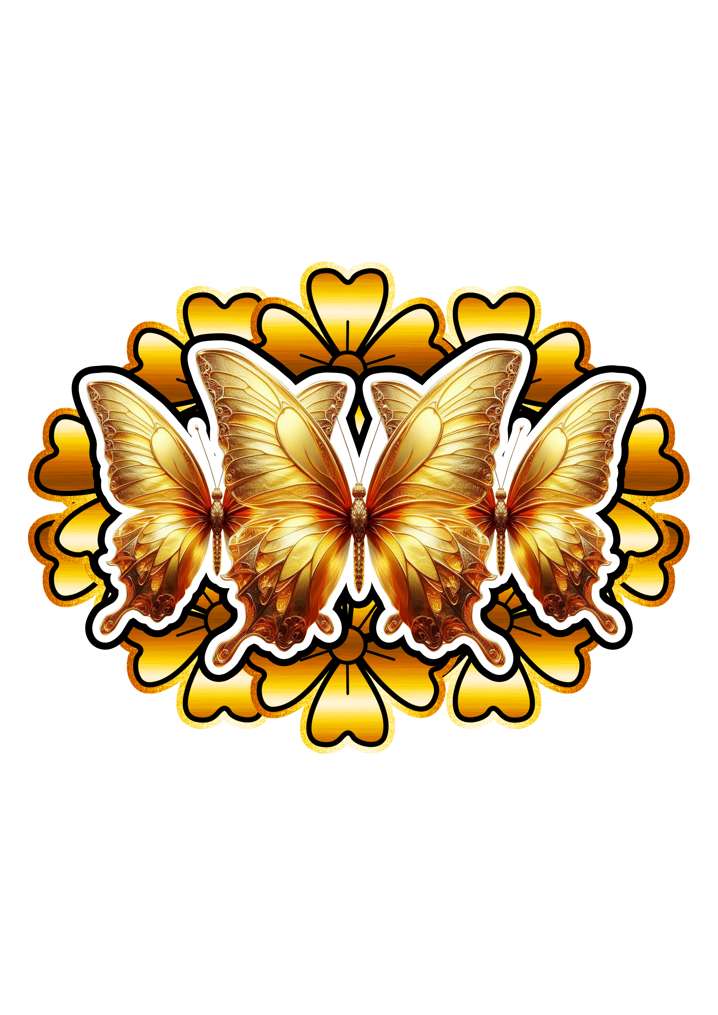 Borboleta dourada joia imagem realista decoração flores png