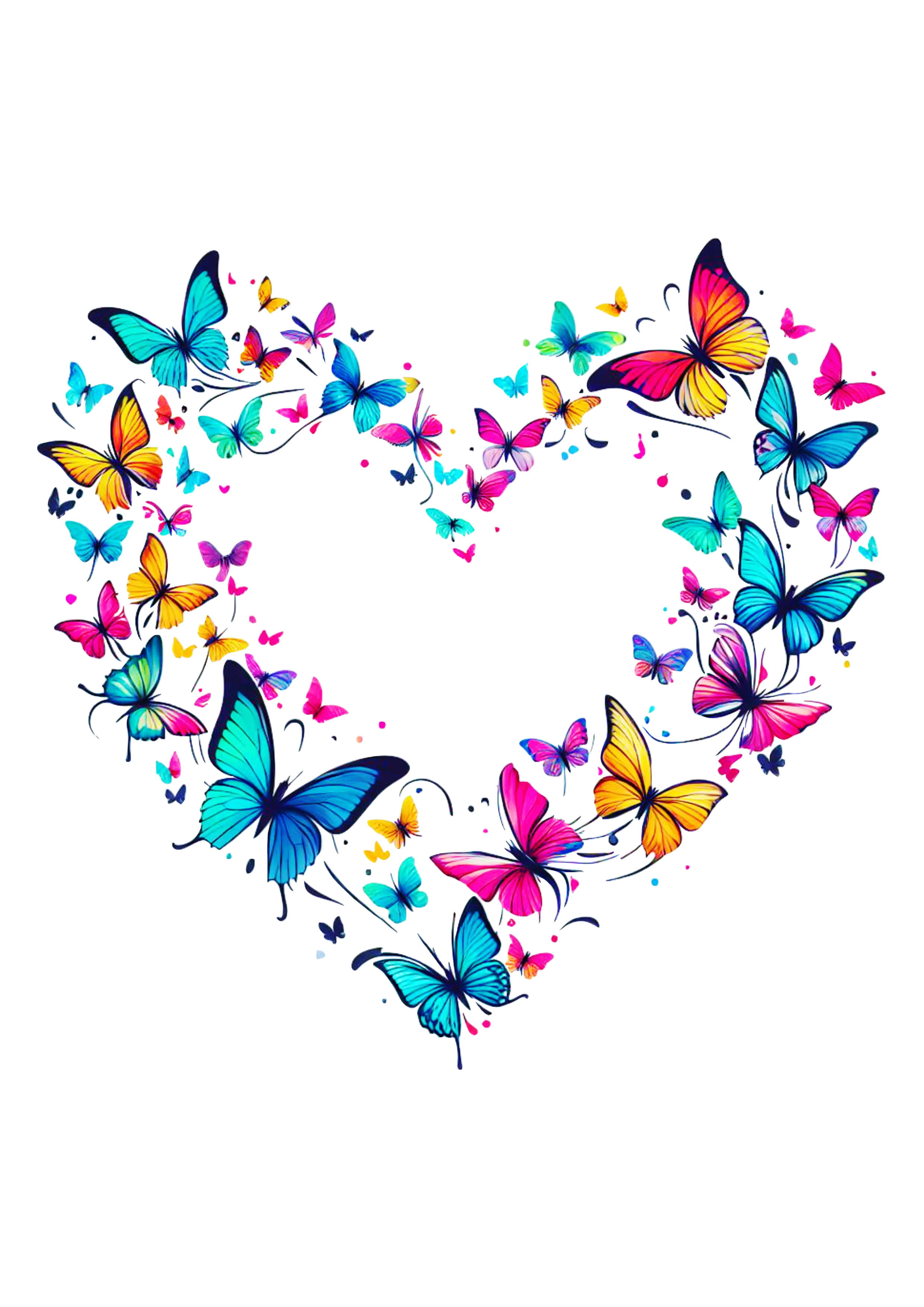 Borboletas coloridas em formato de coração decoração png