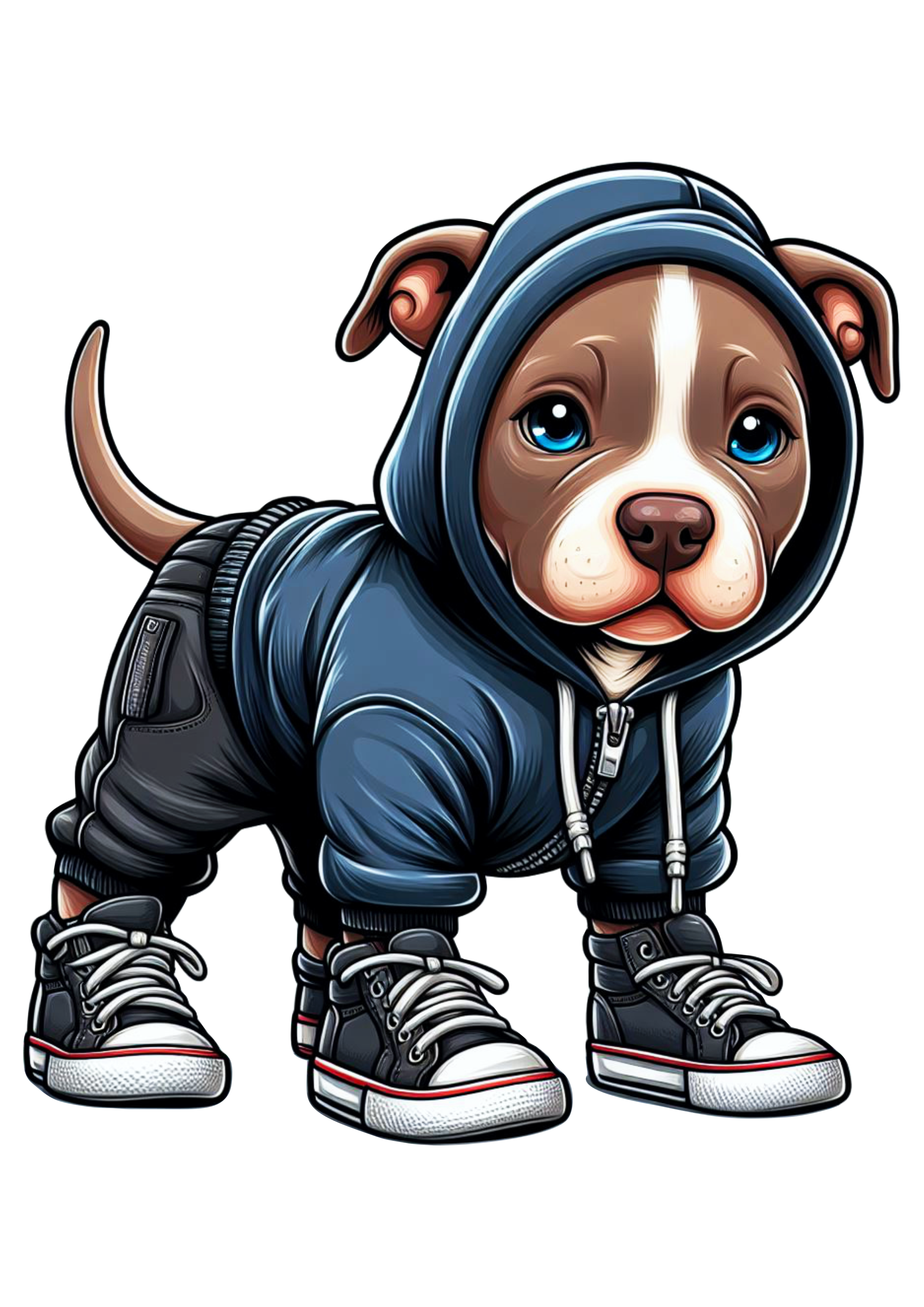 Pitbull cachorrinho de roupa de skatista desenho infantil blusão moletom tênis png
