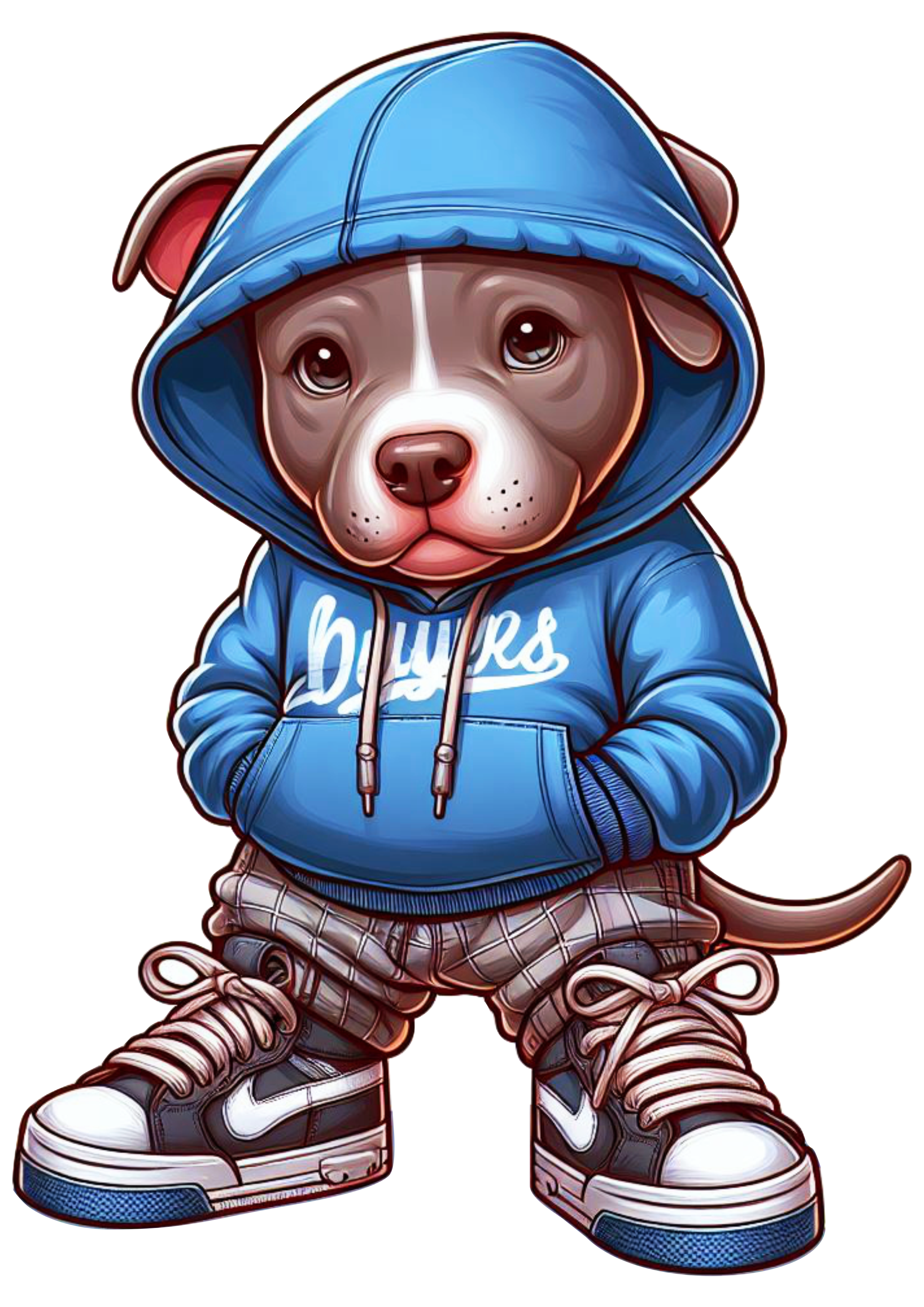 Pitbull cachorrinho de roupa de skatista desenho infantil blusão moletom com as mãos no bolso png