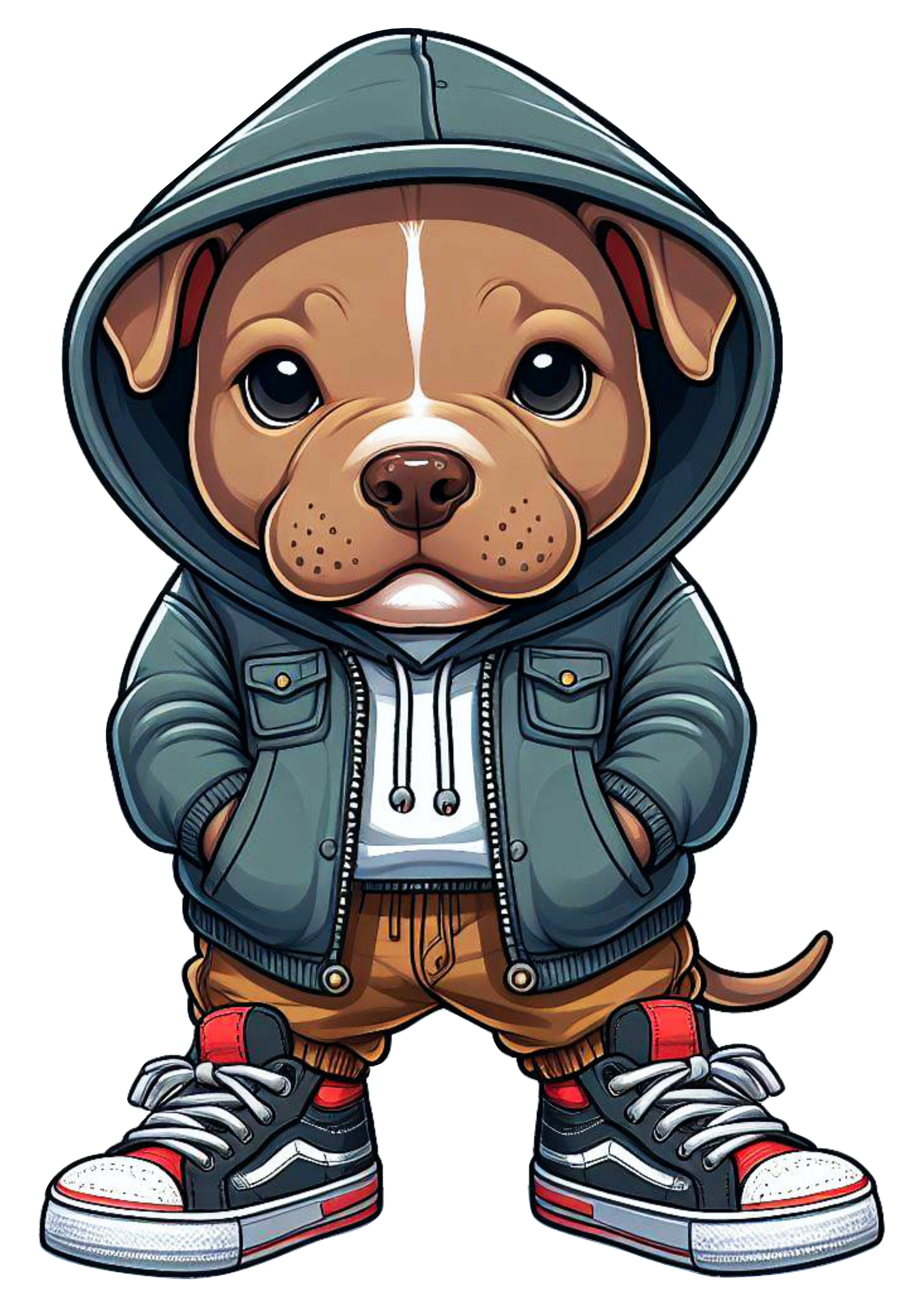 Pitbull cachorrinho de roupa de skatista desenho infantil blusão moletom png image ilustração