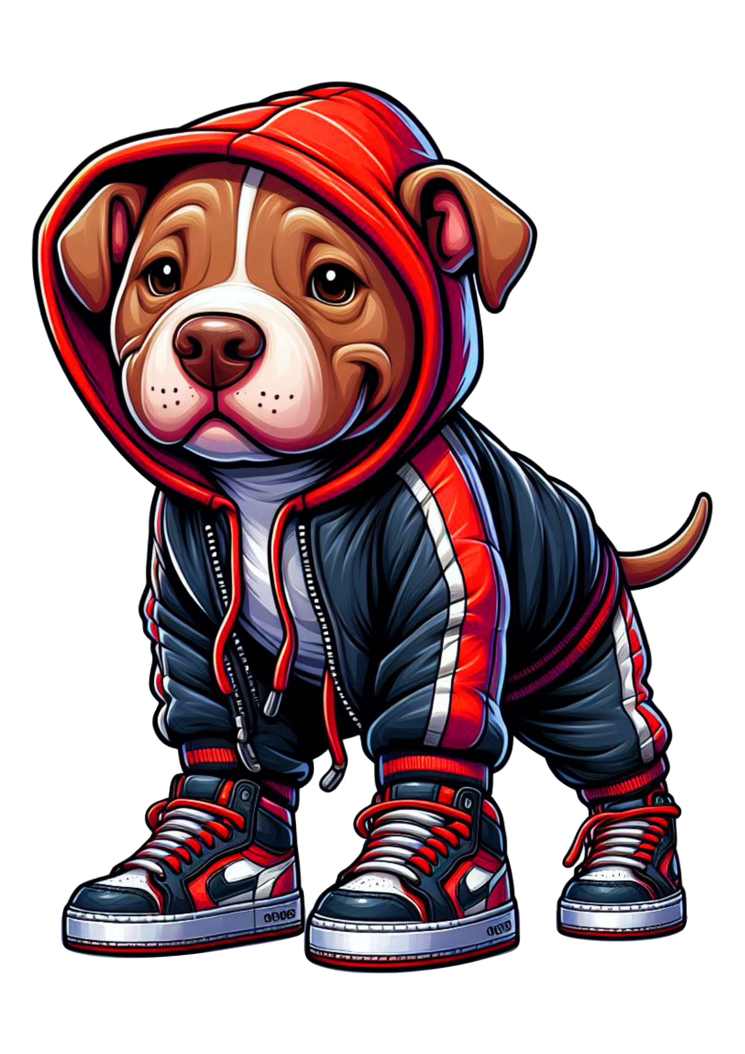 Pitbull cachorrinho de roupa de skatista desenho infantil blusão moletom vermelho png image ilustração artes gráficas