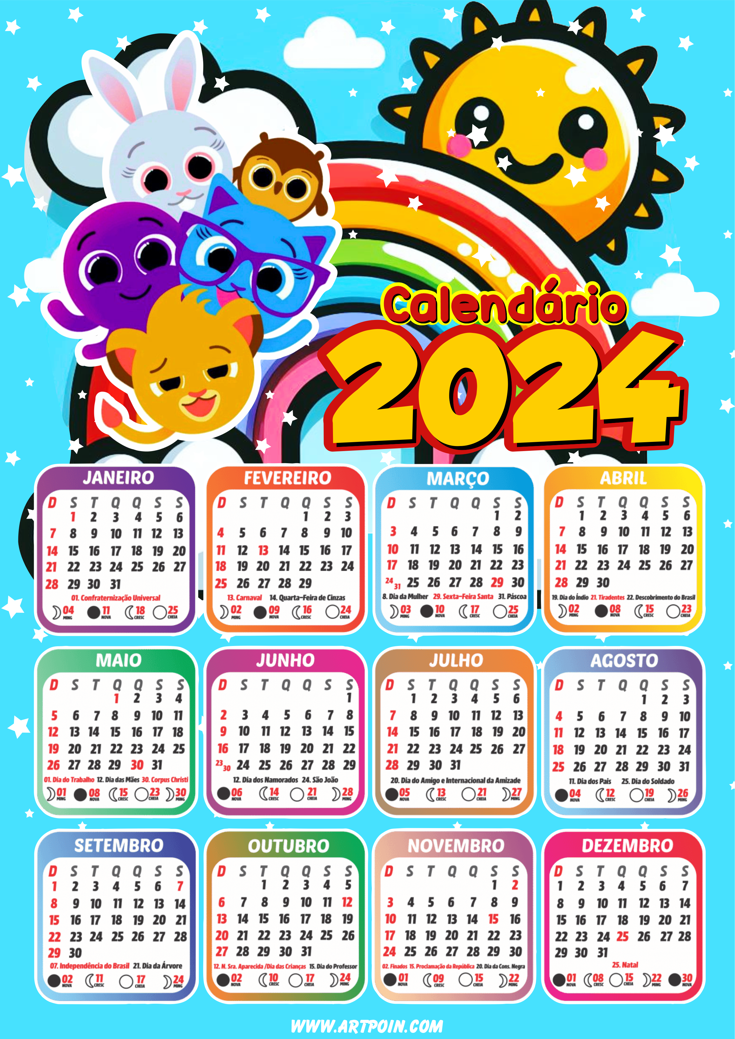 Calendário 2024 Bolofofos desenho infantil youtube png